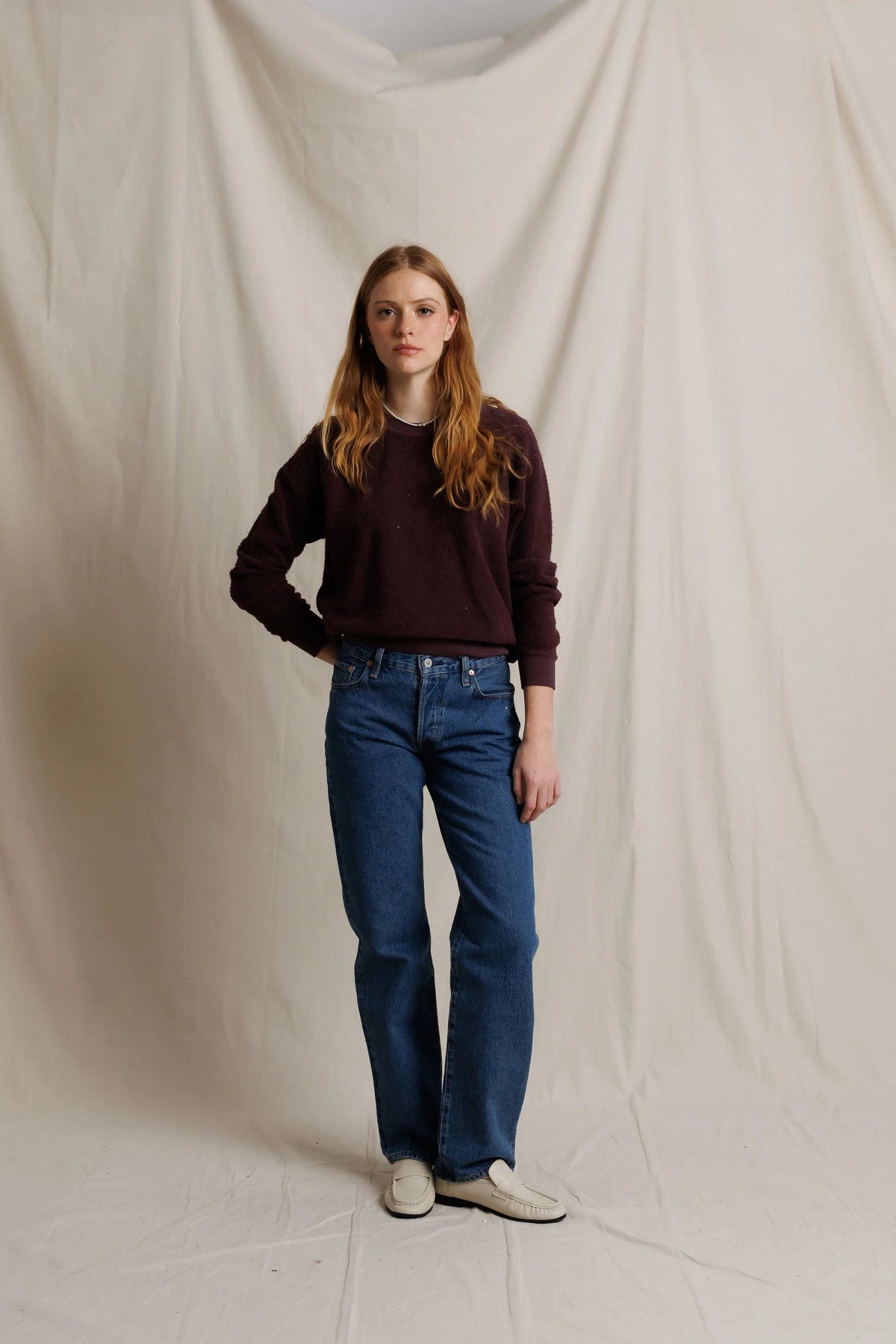 Perfectwhitetee Ziggy Reverse Fleece Crewneck Sweatshirt Cherry Lacquer