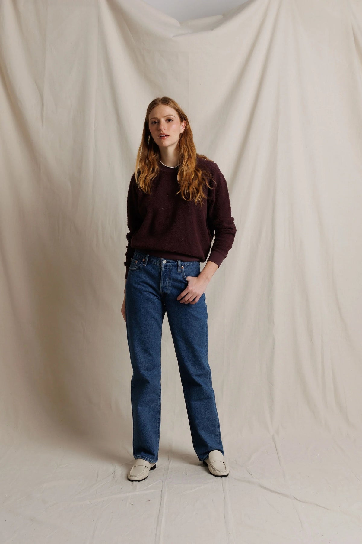 Perfectwhitetee Ziggy Reverse Fleece Crewneck Sweatshirt Cherry Lacquer