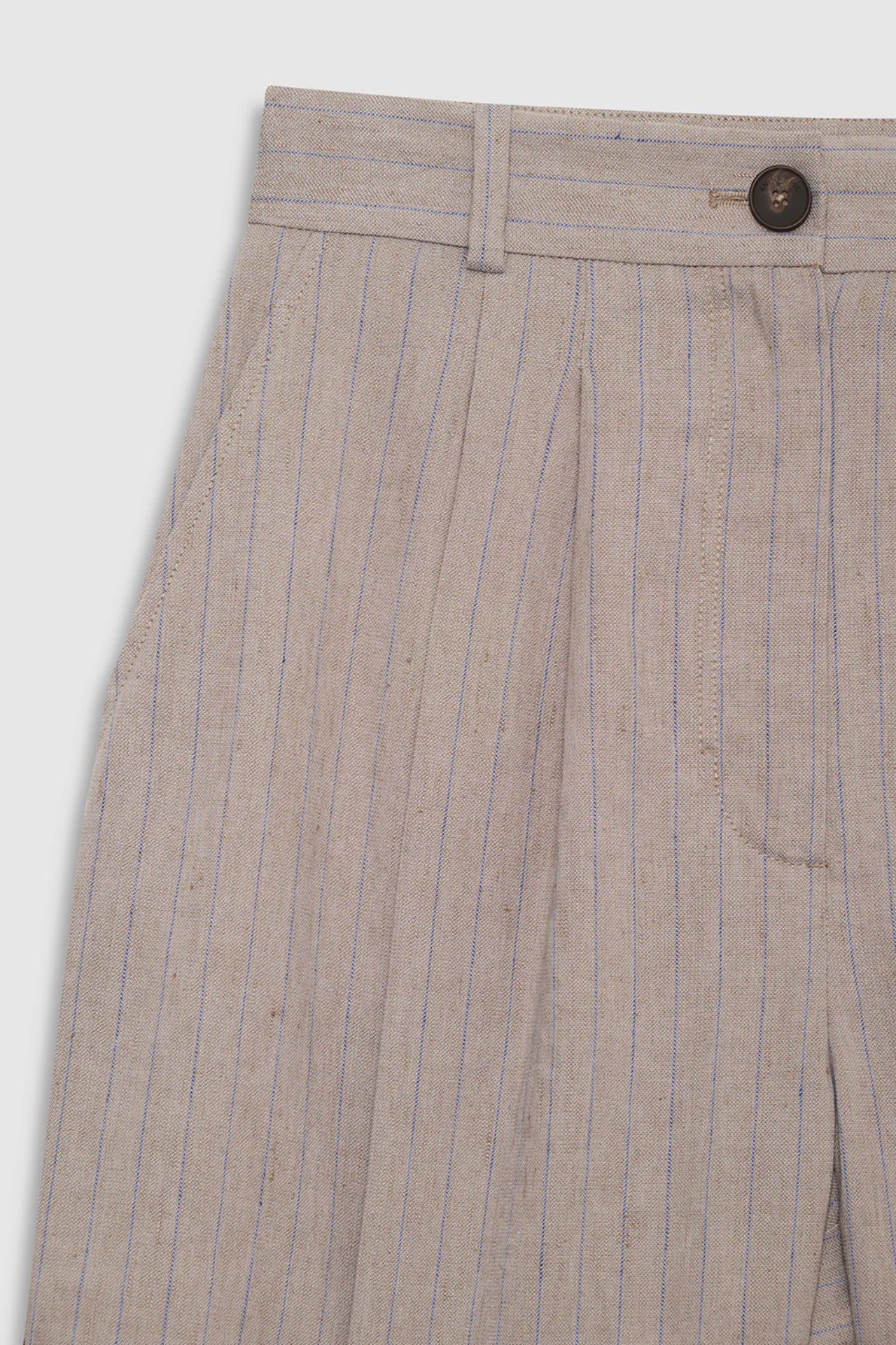Anine Bing Brice Short Taupe Blue Pinstripe