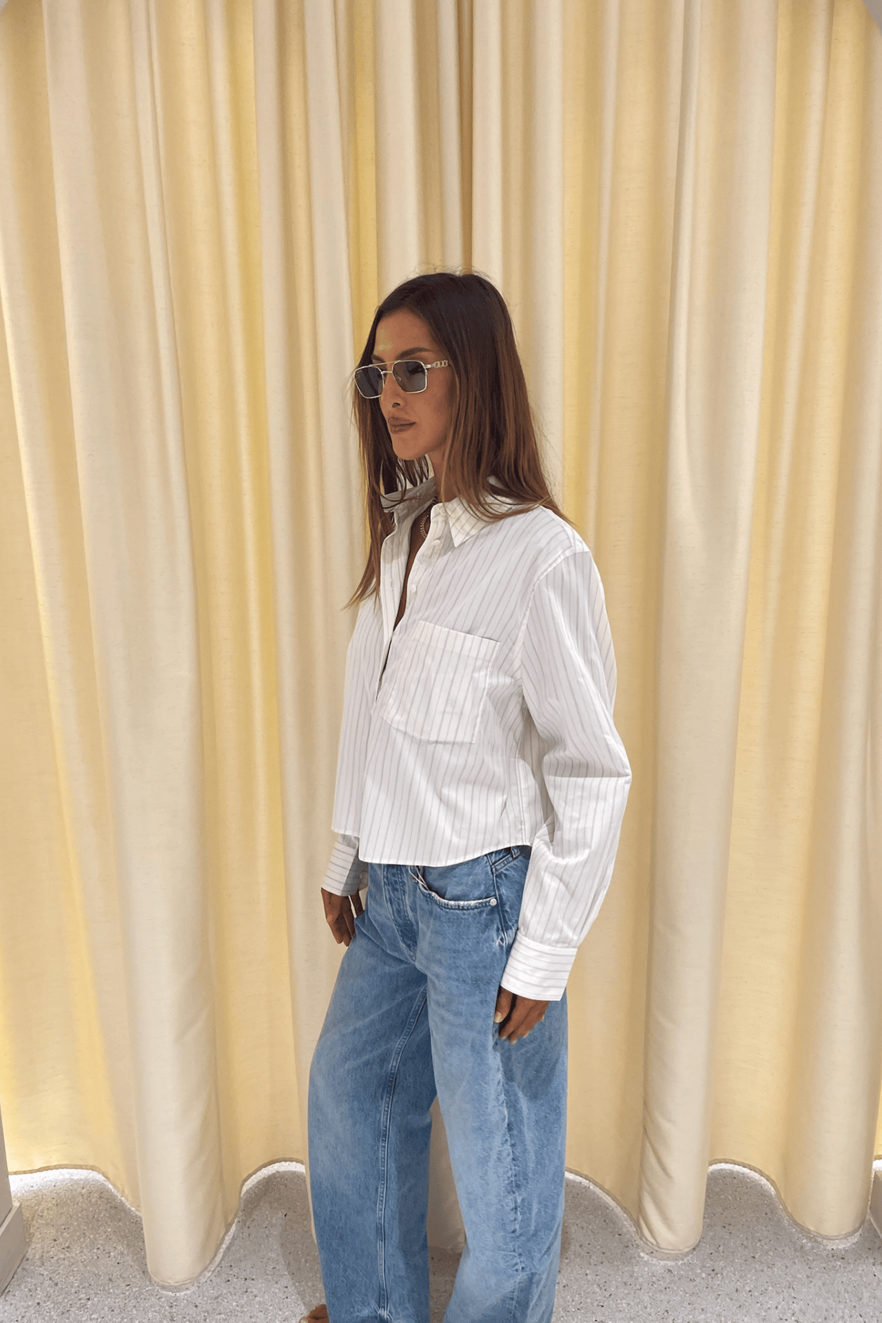 Anine Bing Essie Cropped Shirt Cream Pinstripe