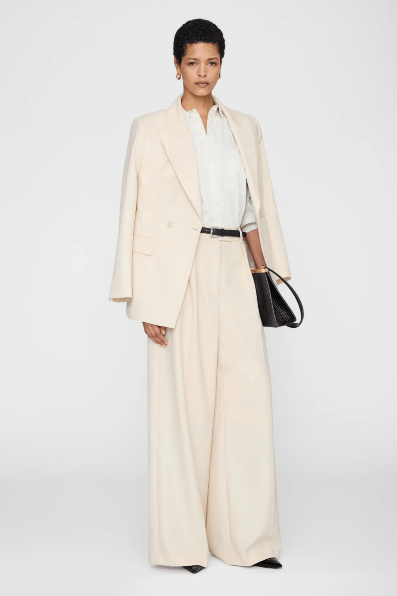 Anine Bing Essie Cropped Shirt Cream Pinstripe