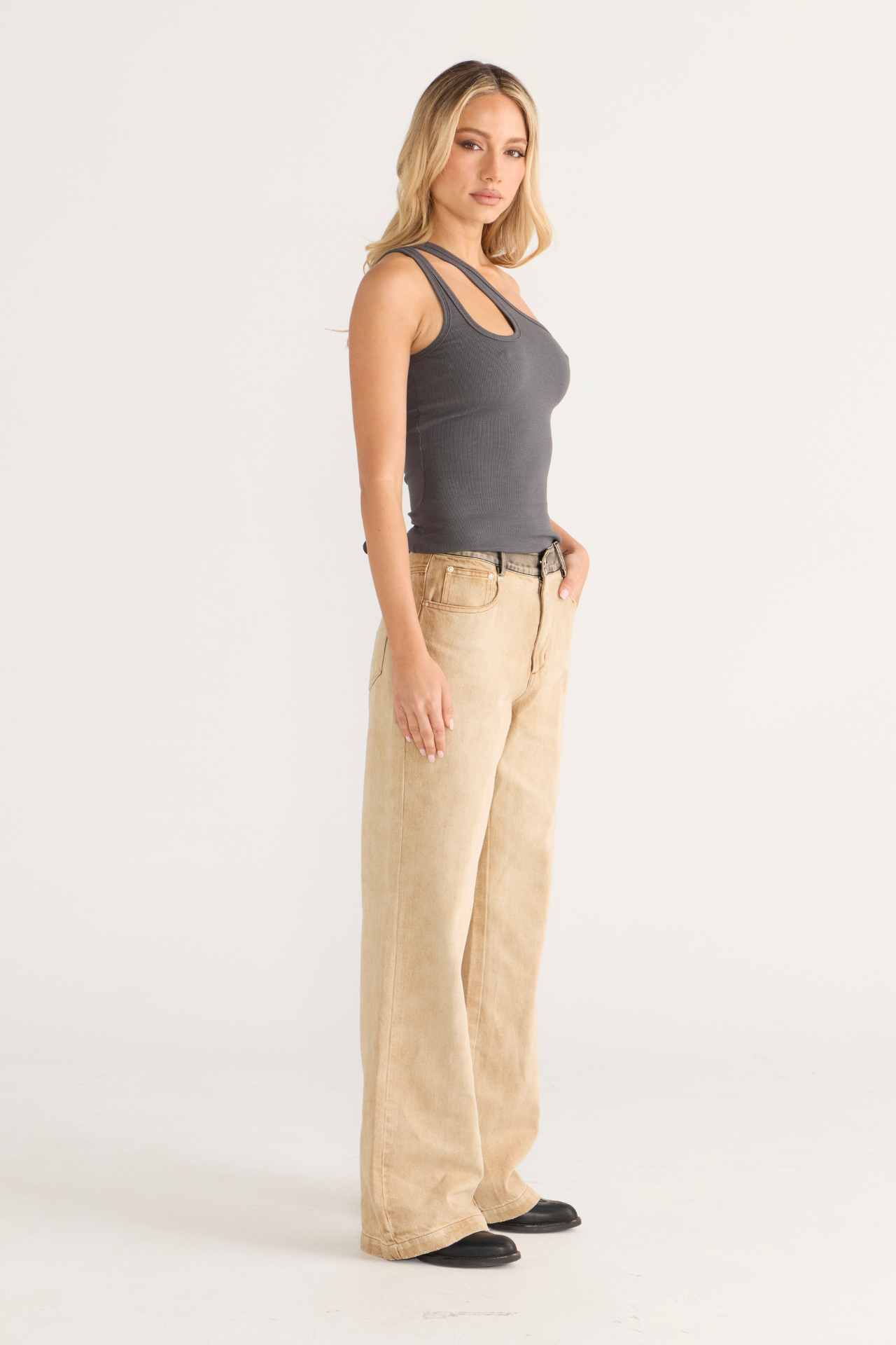 Chelsea One Shoulder Singlet Coal