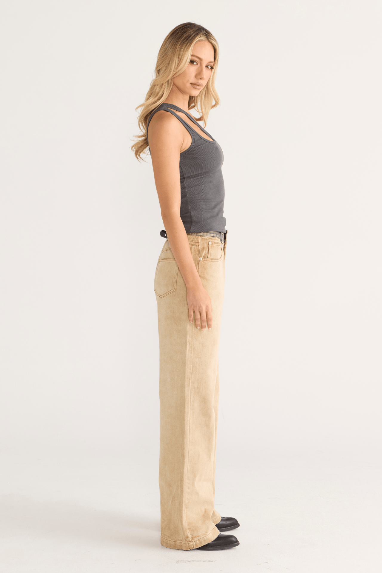 One Shoulder key hole Singlet Coal