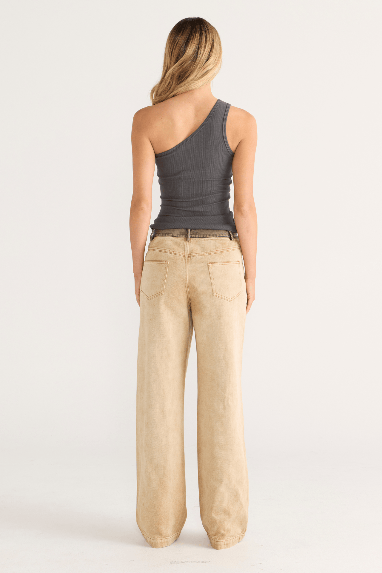 One Shoulder key hole Singlet Coal