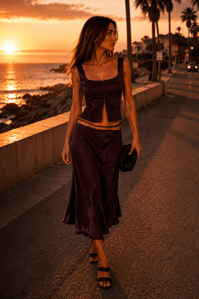 Chosen By Tuchuzy Satin strap midi skirt