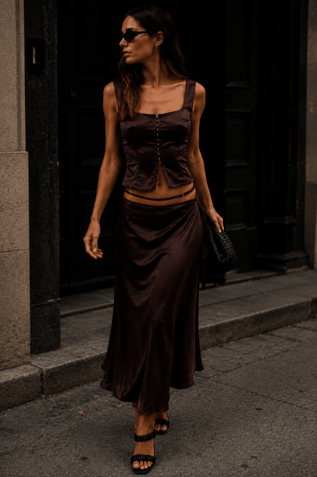 Chosen By Tuchuzy Satin strap midi skirt