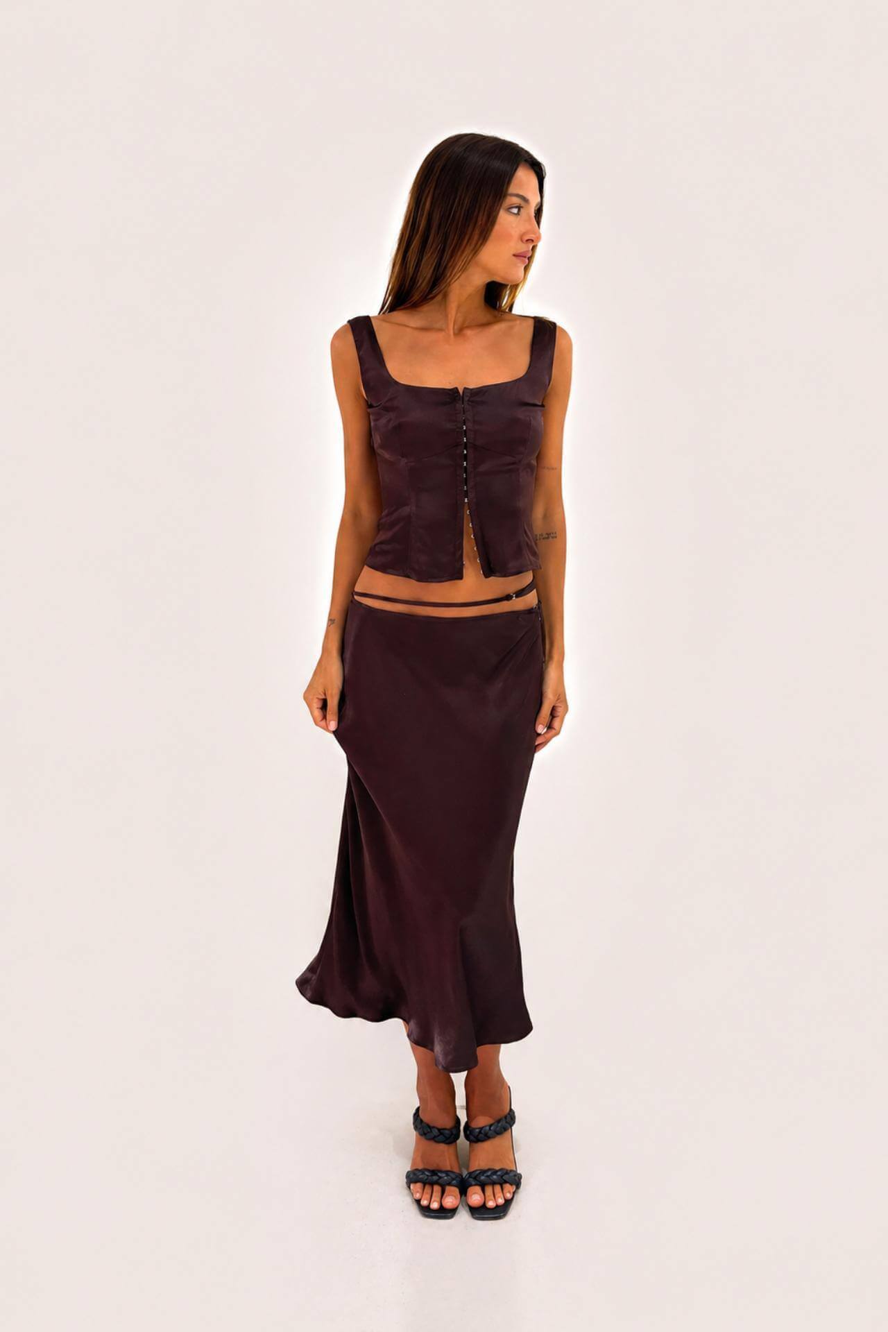Chosen By Tuchuzy Satin strap midi skirt