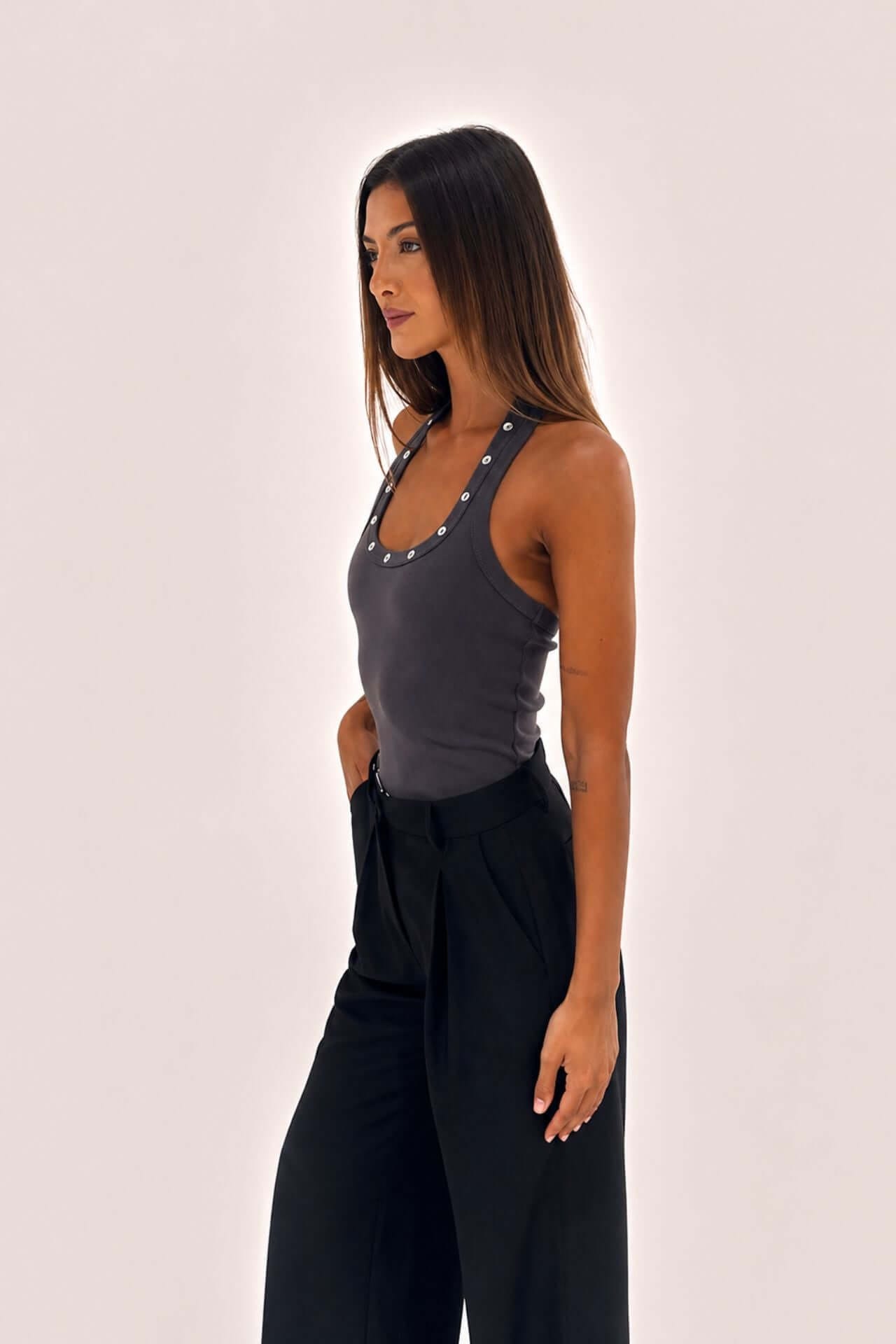 Chosen By Tuchuzy Scoop Halter Shell Tank Slate