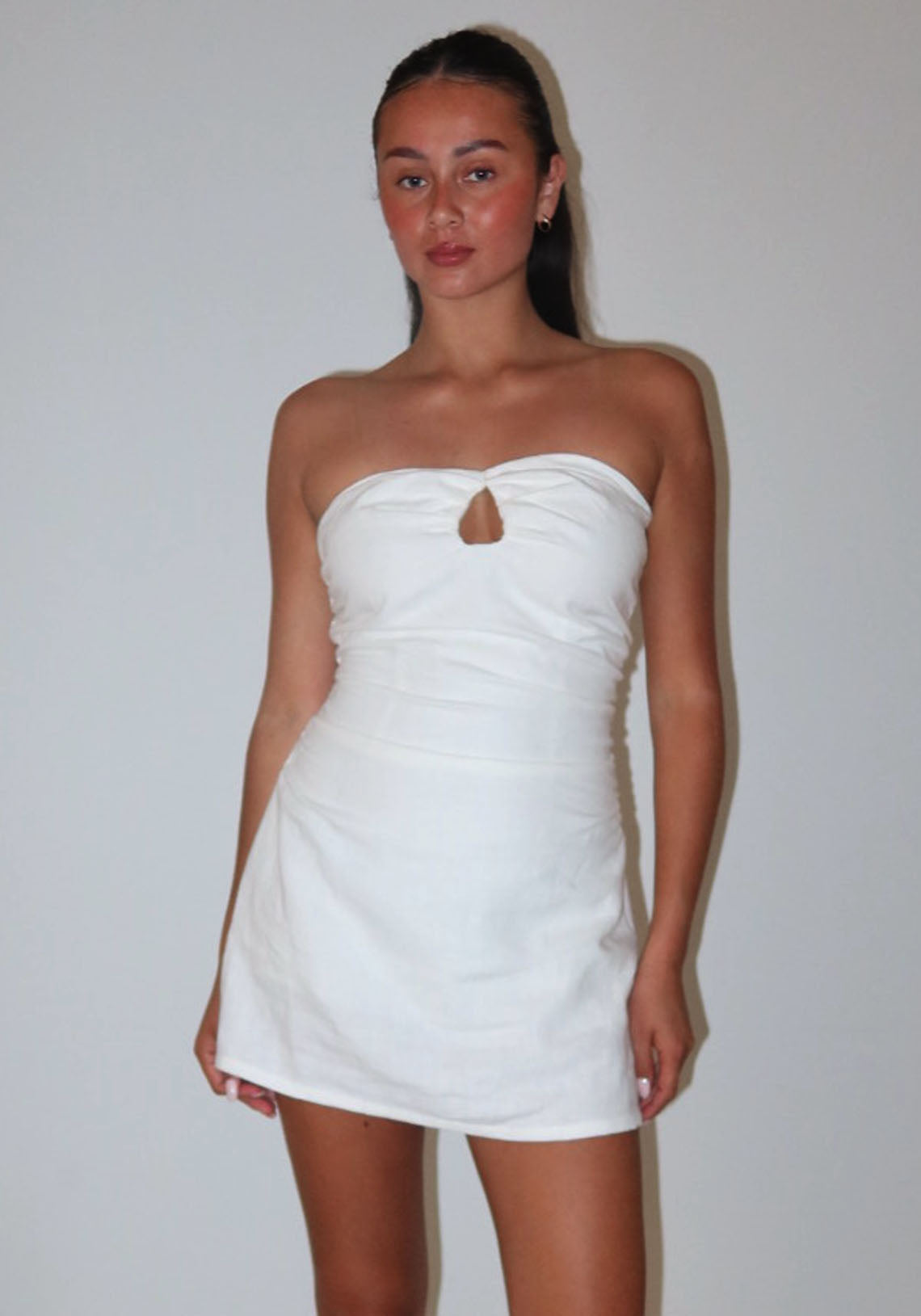 Key Hole Linen Mini Dress White