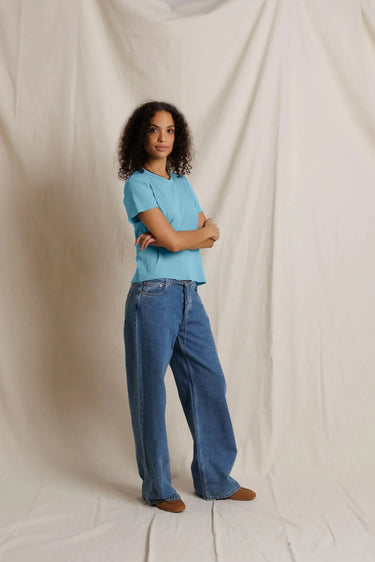 Perfect White Tee Harley Cotton Short Sleeve Boxy Crew Tee Milky Blue