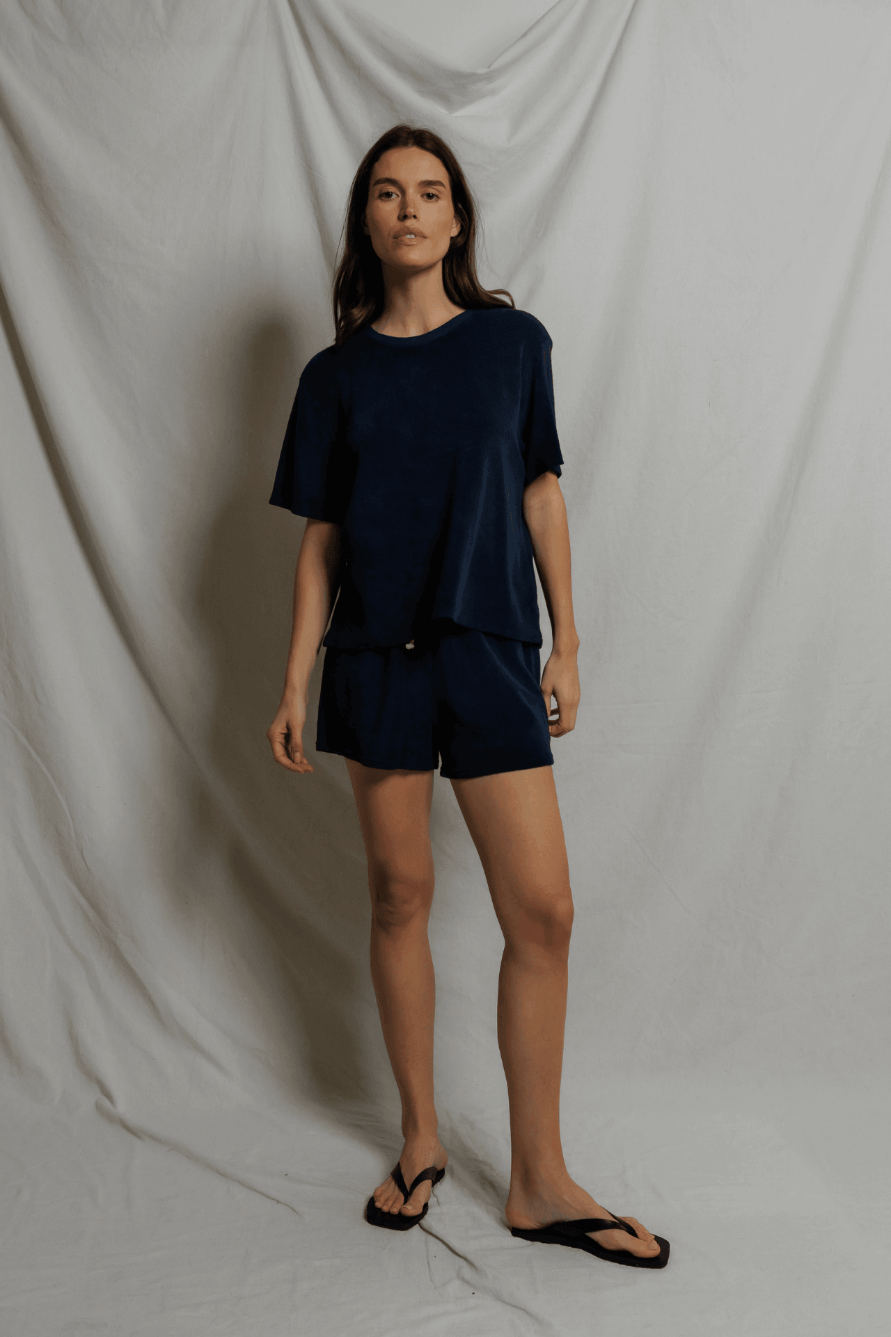 Perfectwhitetee Donna Loop Terry Crew Tee Navy