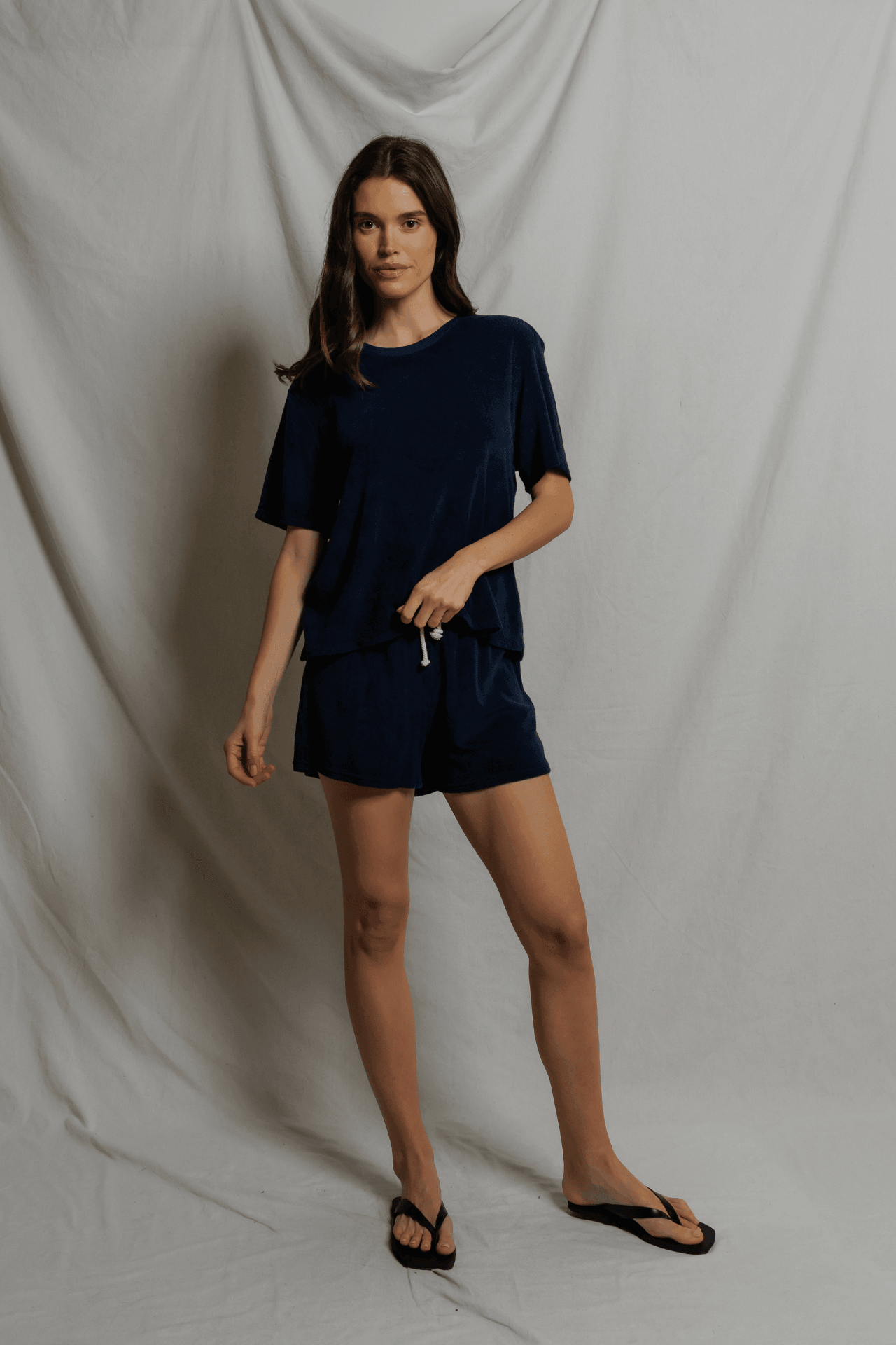 Perfectwhitetee Donna Loop Terry Crew Tee Navy