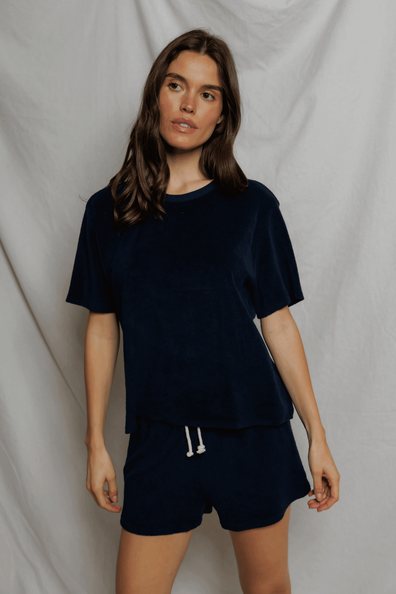 Perfectwhitetee Donna Loop Terry Crew Tee Navy