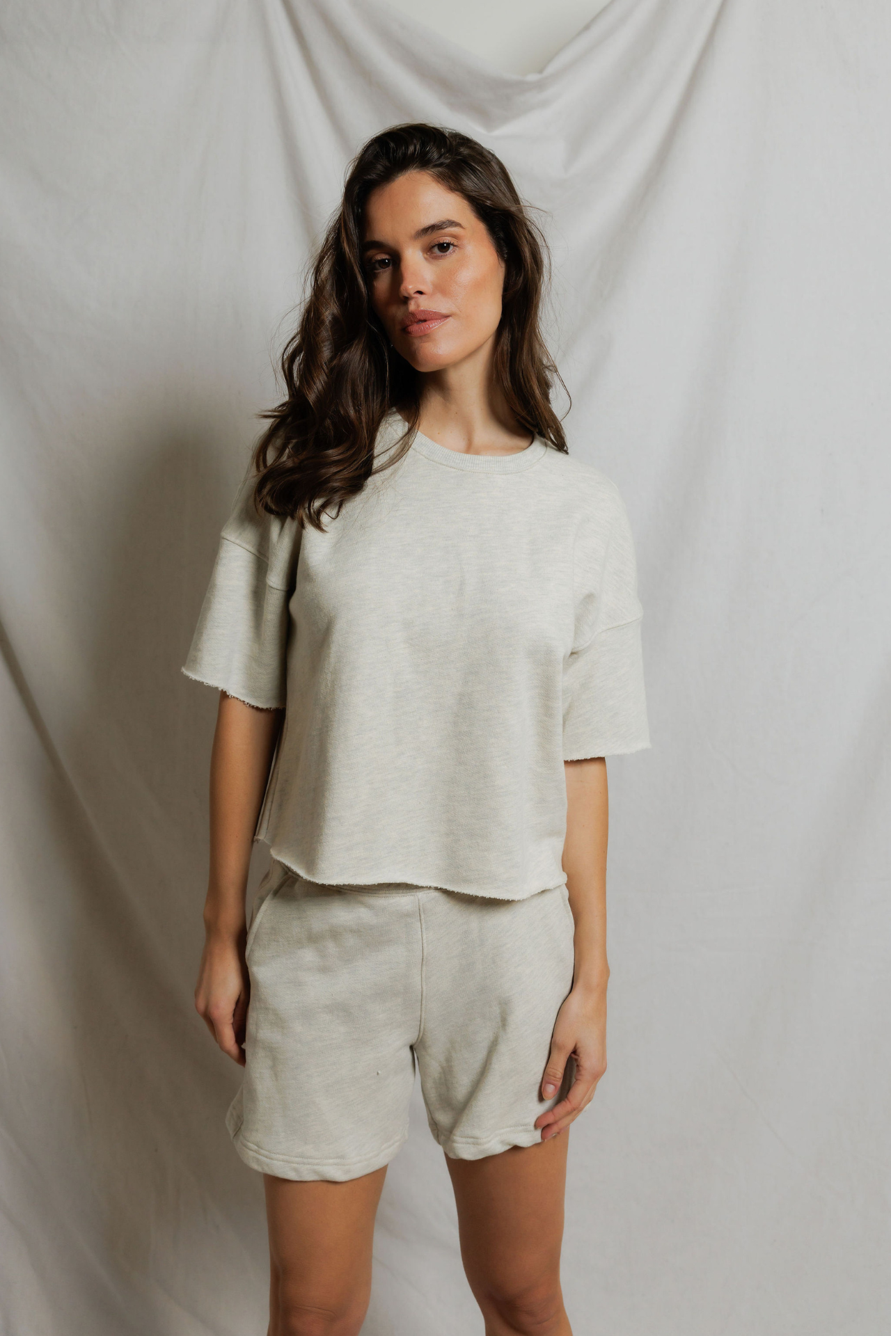 Perfectwhitetee Ezra French Terry Short Sleeve Sweatshirt Oatmeal