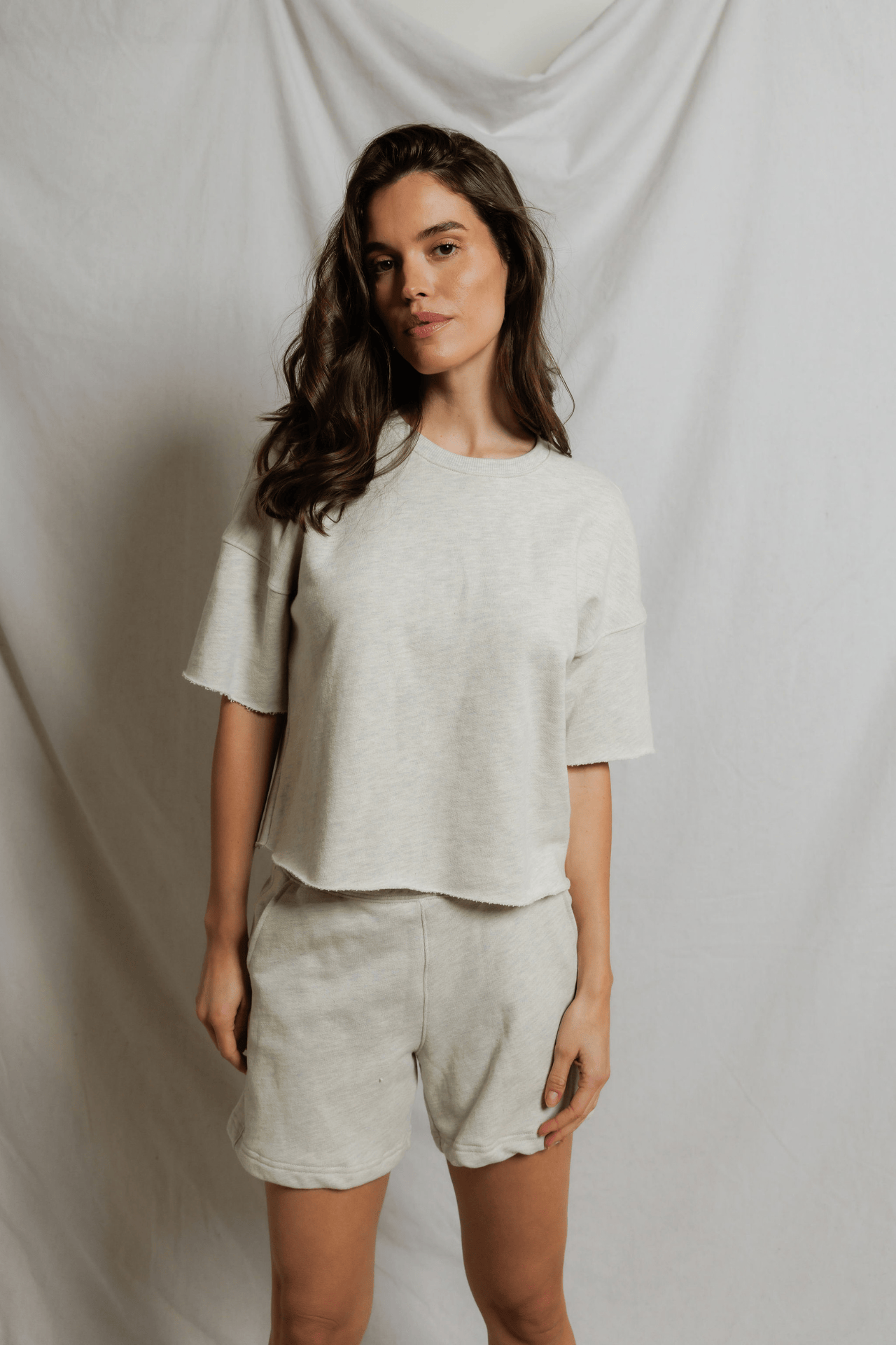 Perfectwhitetee Ezra French Terry Short Sleeve Sweatshirt Oatmeal