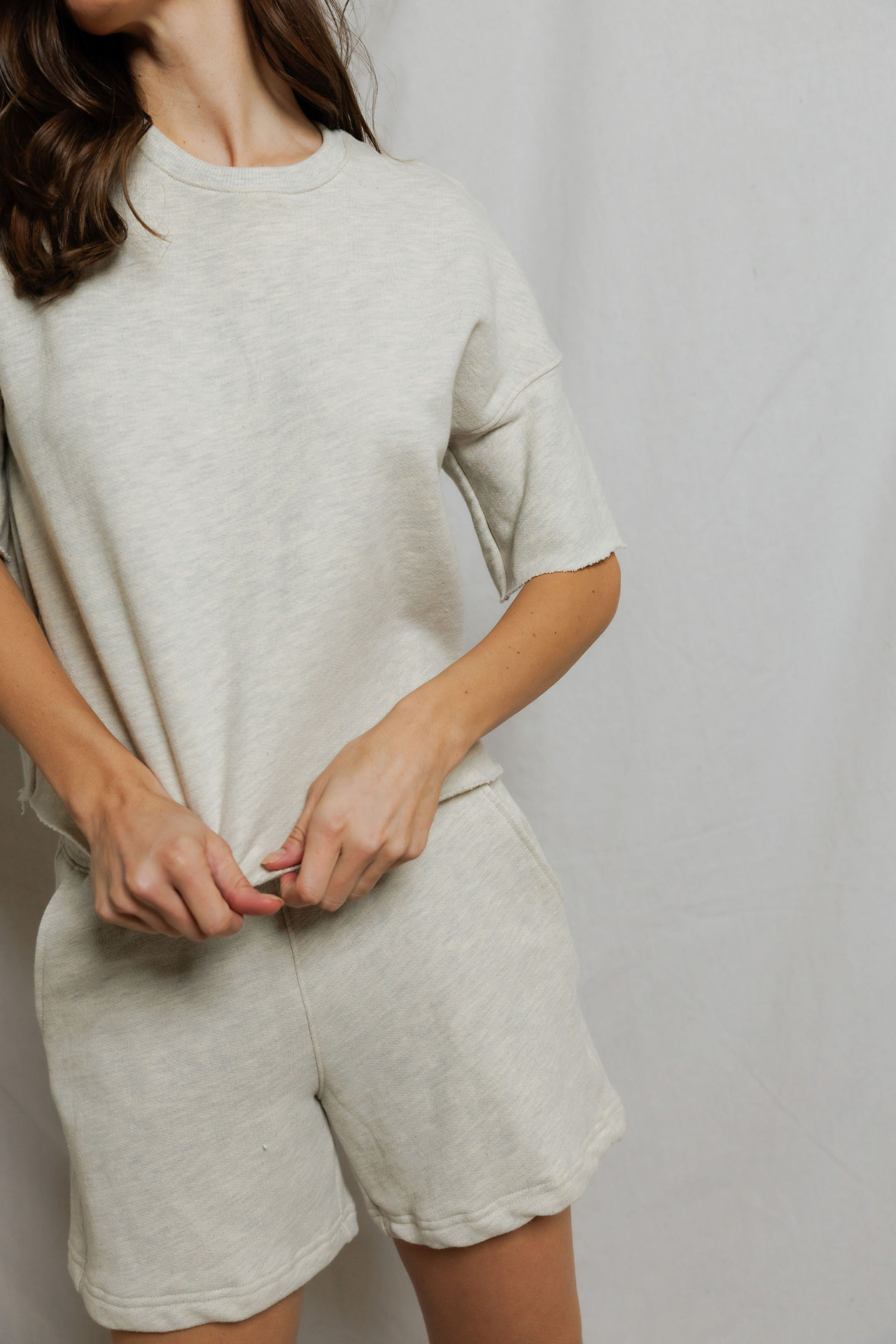 Perfectwhitetee Ezra French Terry Short Sleeve Sweatshirt Oatmeal