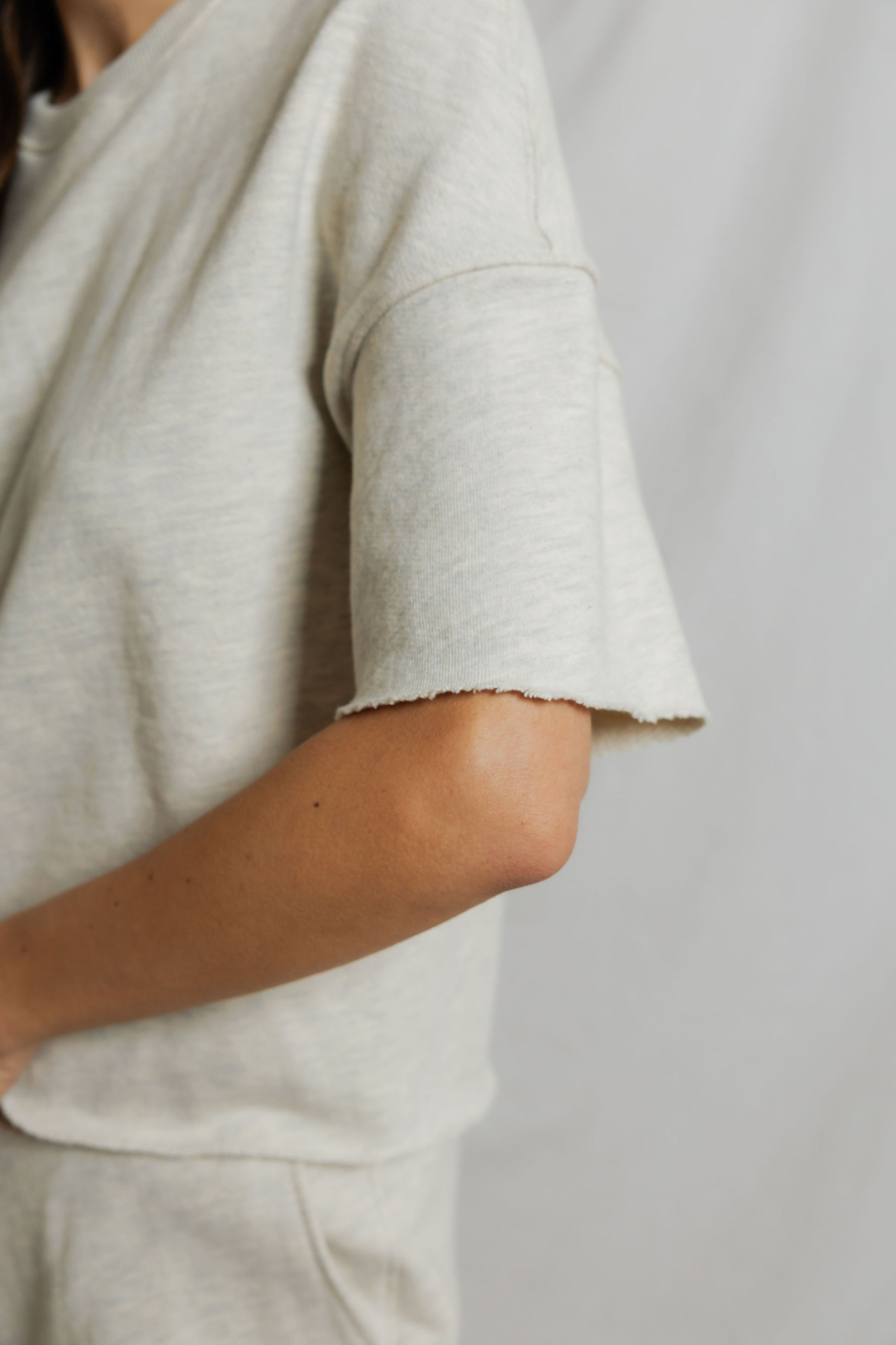 Perfectwhitetee Ezra French Terry Short Sleeve Sweatshirt Oatmeal