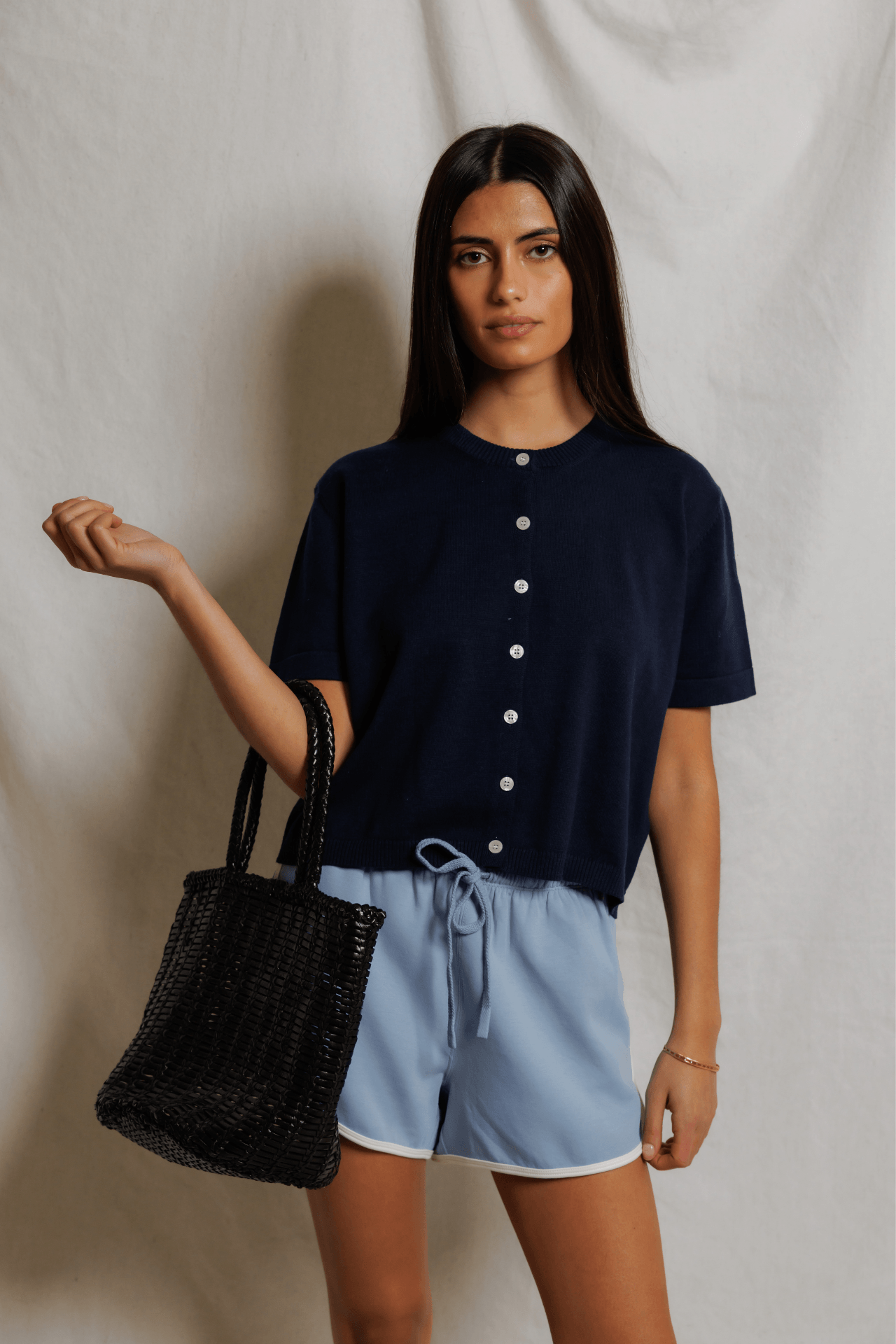 Perfectwhitetee Leo Cotton Contrast Trim Short Pacific Blue