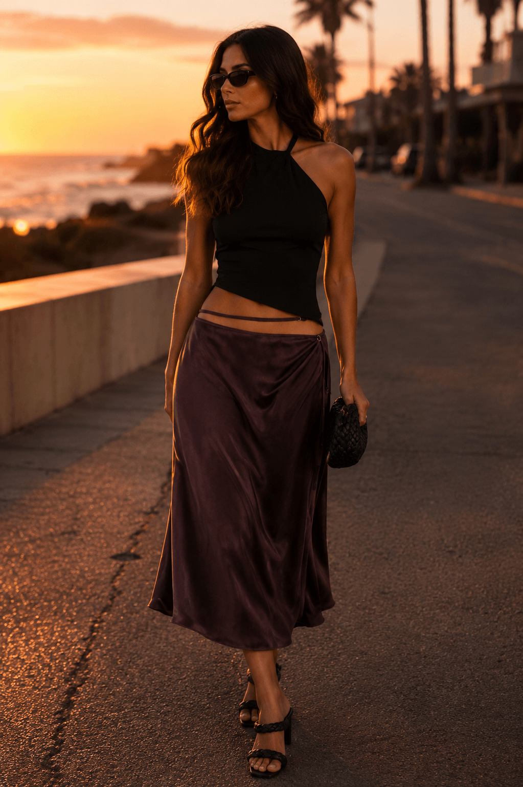 Chosen By Tuchuzy Satin strap midi skirt