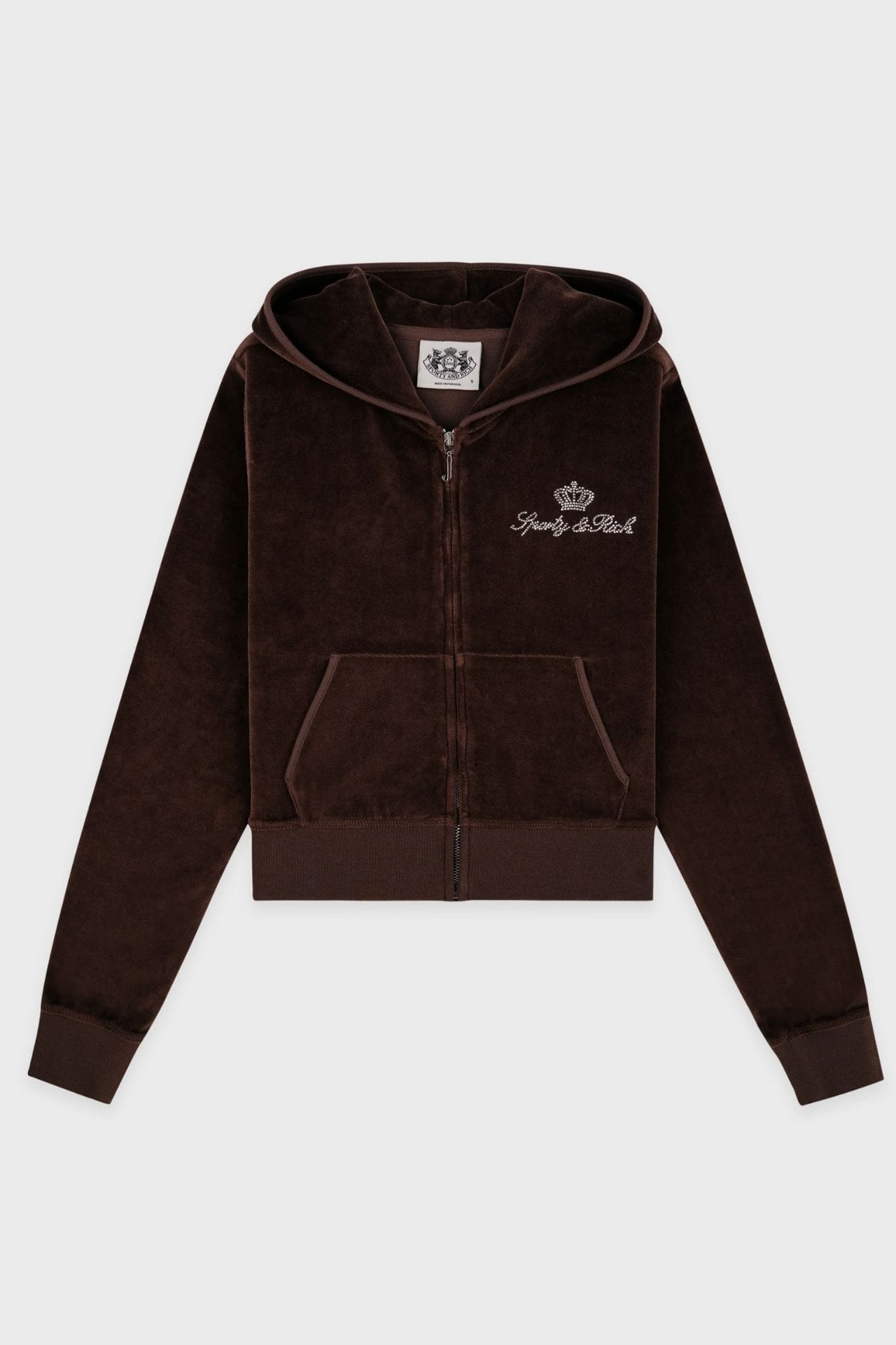 Sporty & Rich Juicy Script Velour Zip Hoodie Jacket Chocolate