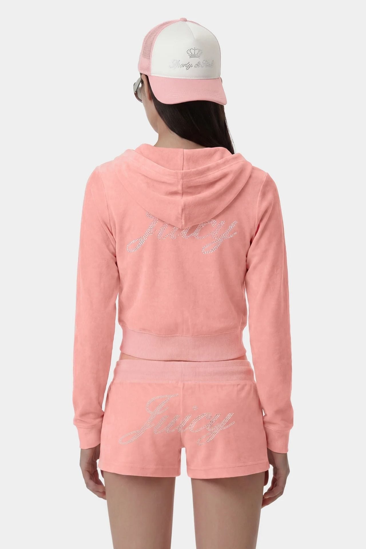 Sporty & Rich Juicy Script Velour Short Rose