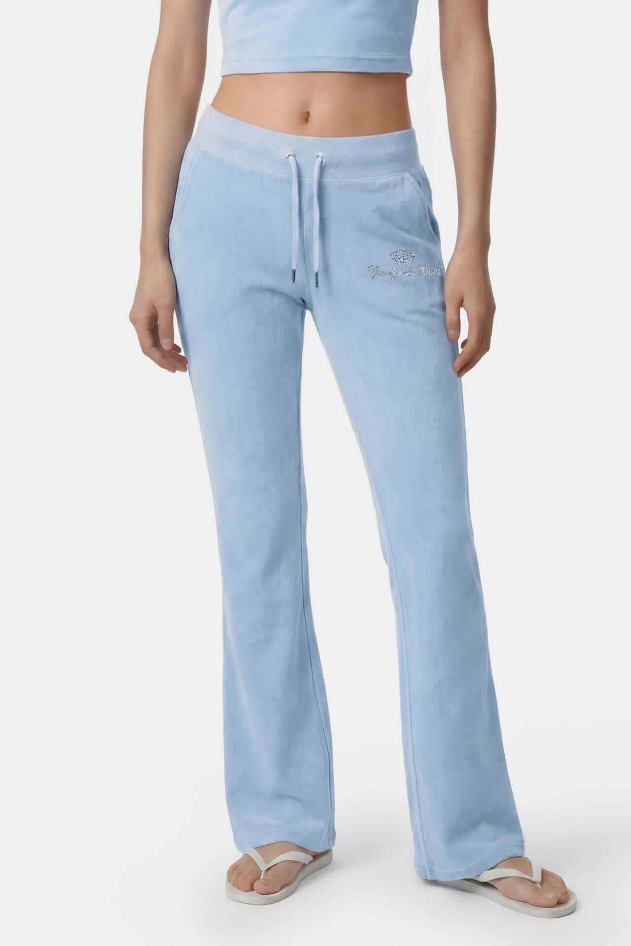 Sporty & Rich Juicy Script Velour Sweatpant Pants Sky Blue