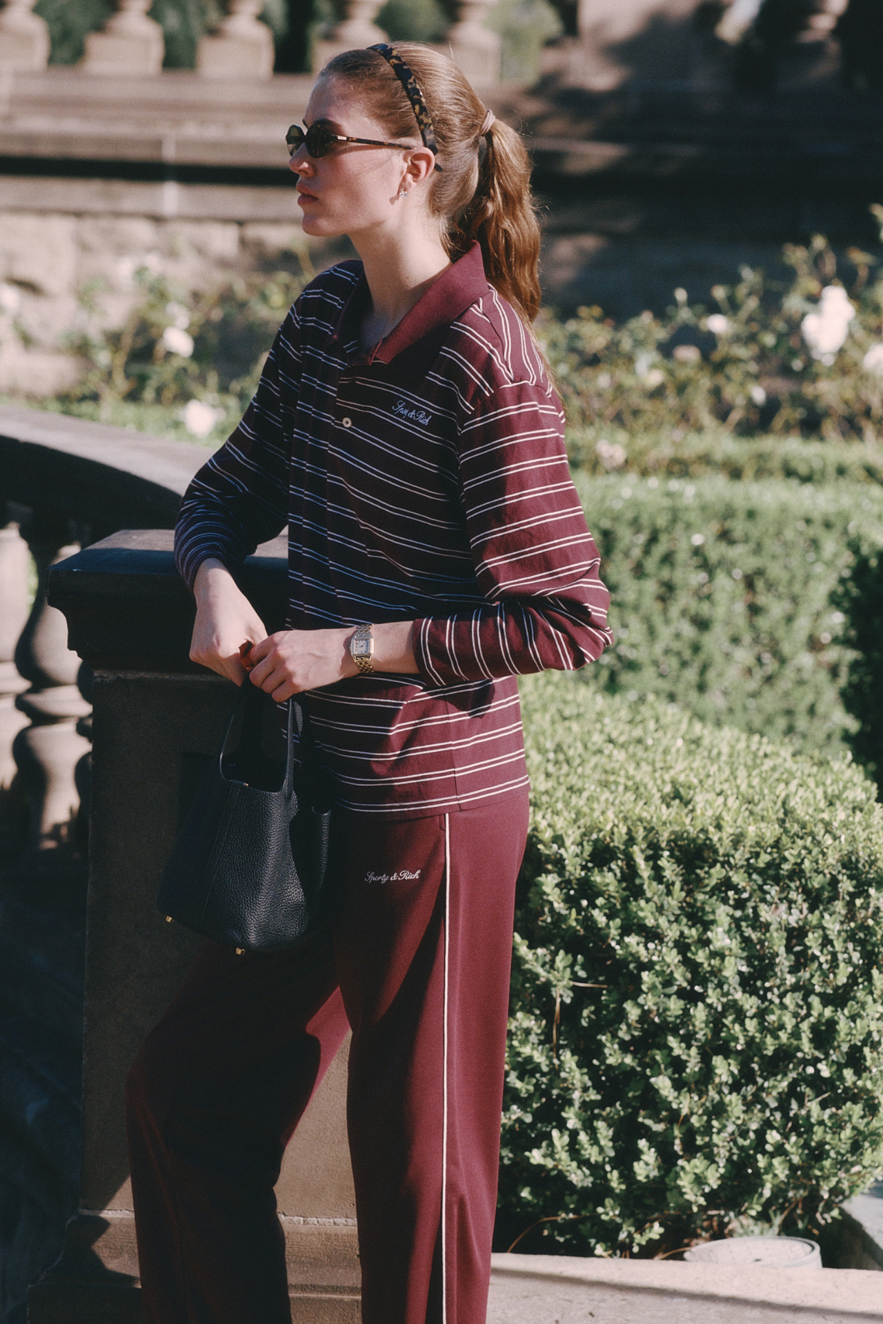 Sporty & Rich Signature Logo Retro Track Pant Bordeaux White
