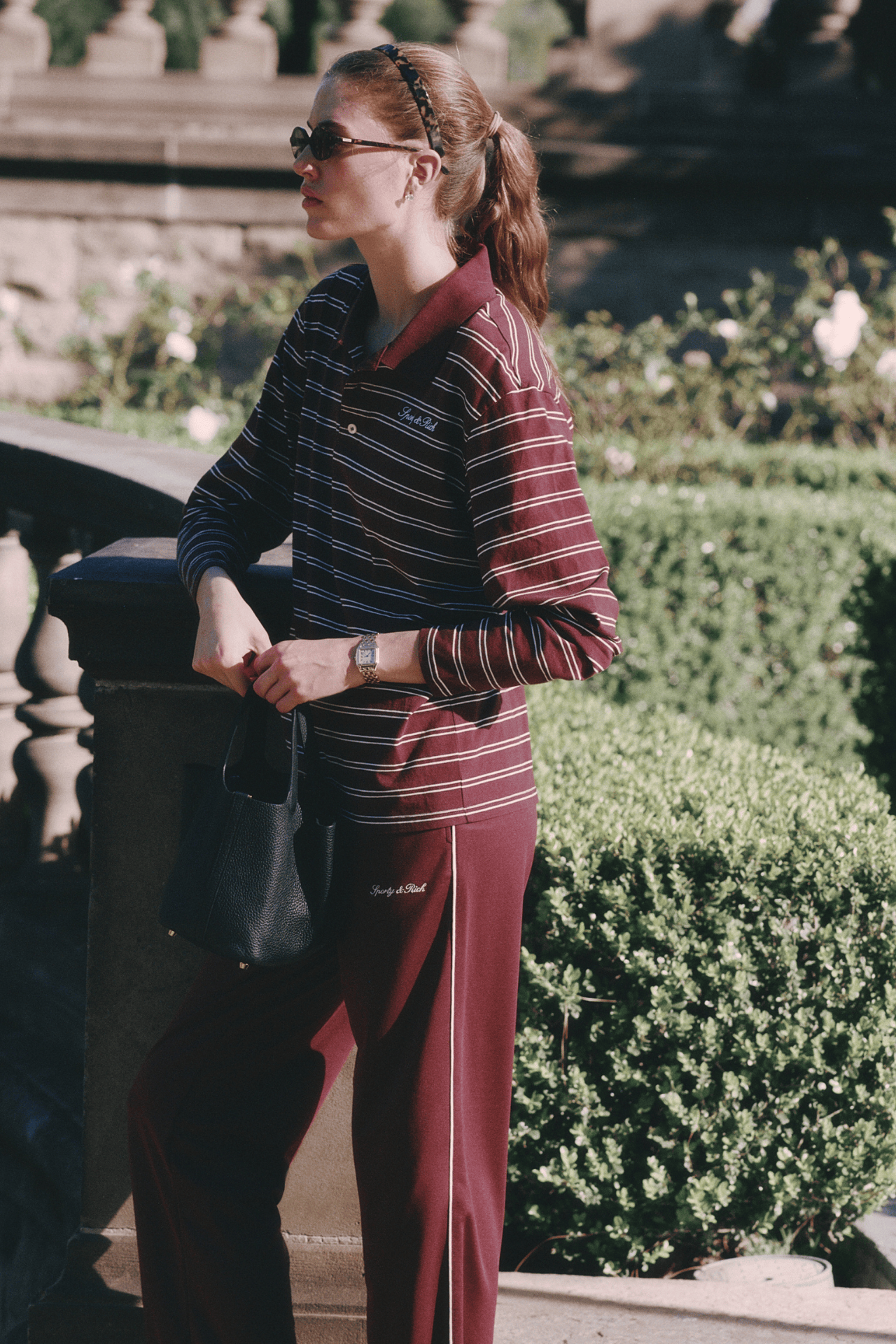 Sporty & Rich Signature Logo Retro Track Pant Bordeaux White