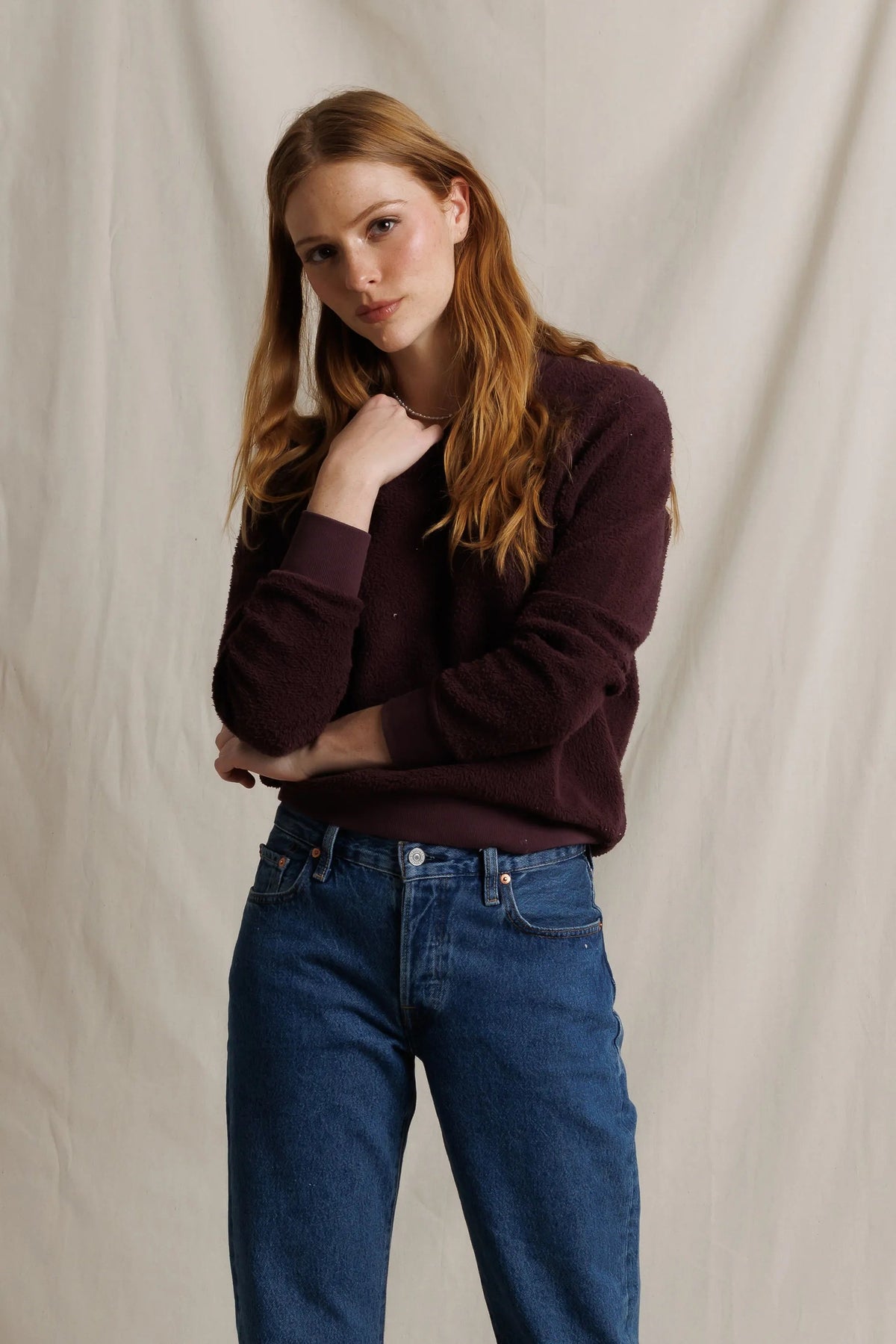 Perfectwhitetee Ziggy Reverse Fleece Crewneck Sweatshirt Cherry Lacquer