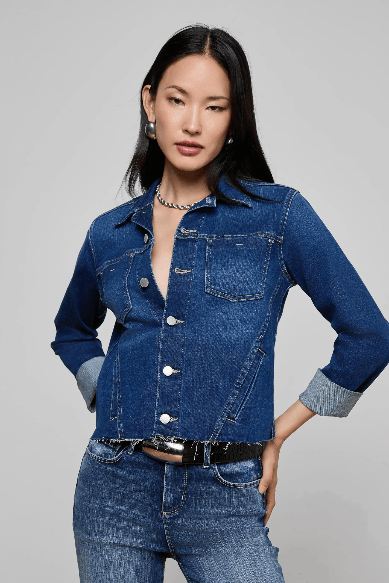 L'Agence Janelle jean jacket in Marvista wash, styled as a wardrobe staple