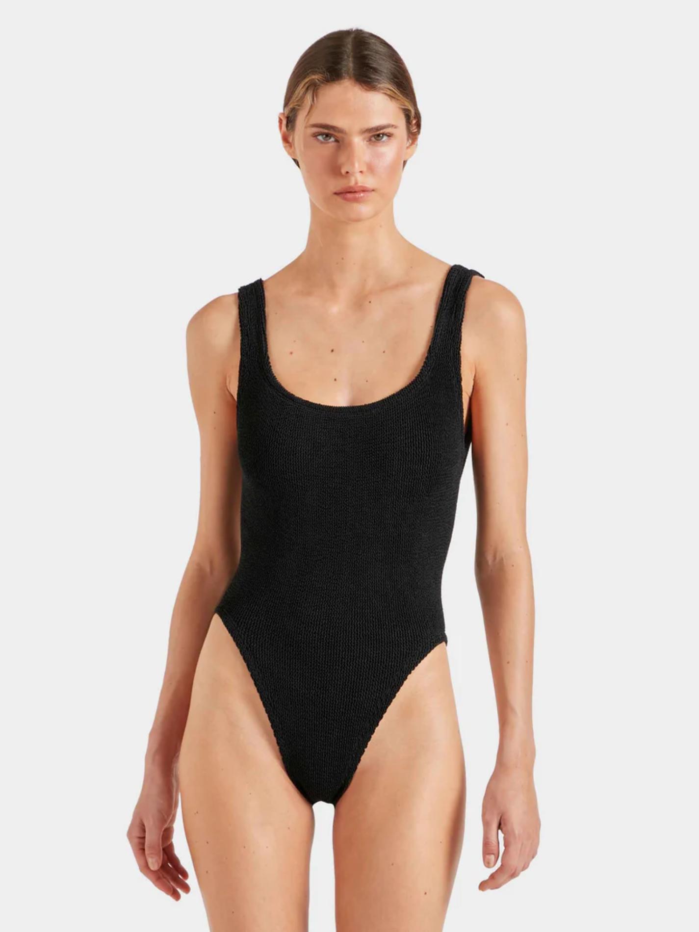 Hunza G square neck swimsuit in black, cared for with the Tuchuzy swimwear washing guide