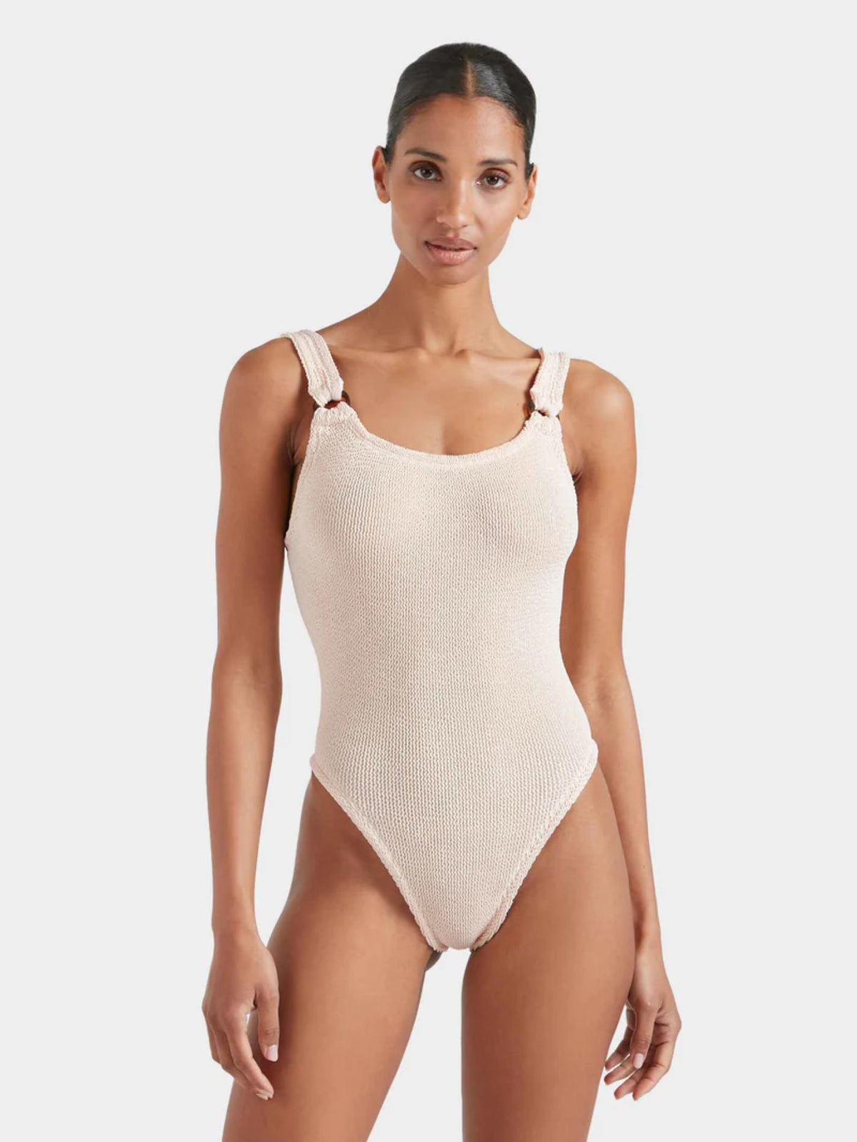 Hunza G Domino Swimsuit in Blush, packed for Hawaii