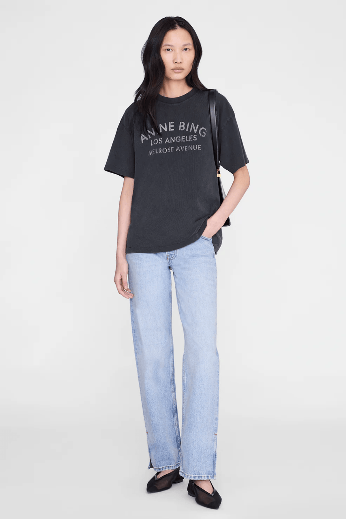 Anine Bing Cade Tee Melrose Stencil Washed Black