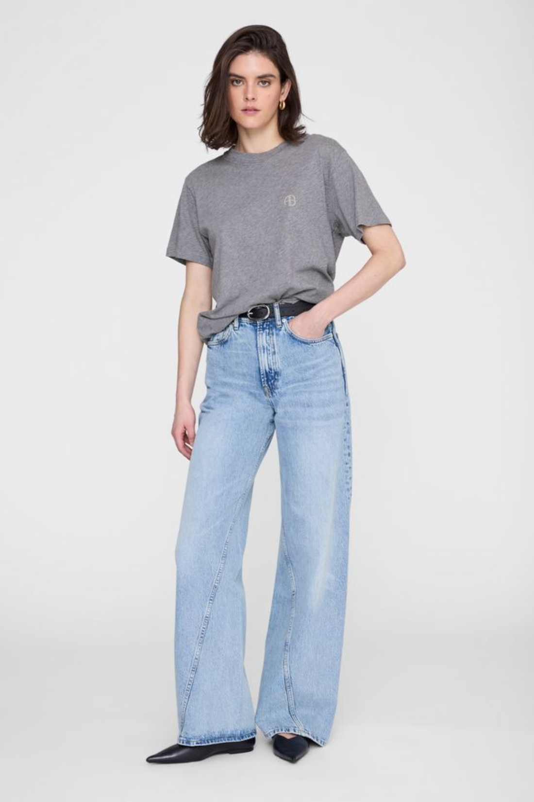 Anine Bing Wagner Tee Soft Stencil Dark Grey Melange