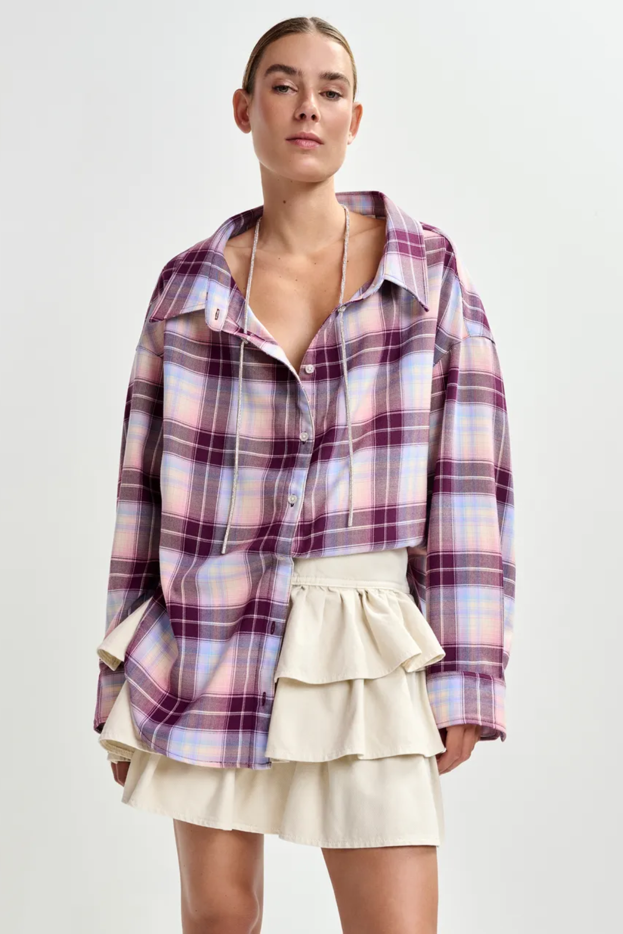 Essentiel Antwerp Oversized Plaid Jandrew Shirt In Purple