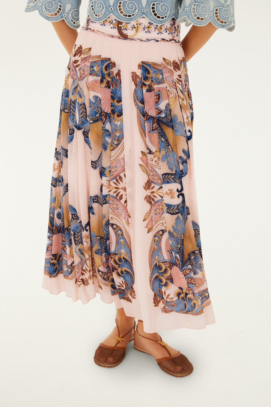 Farm Rio Sea Garden Scarf Soft Pink Maxi Skirt