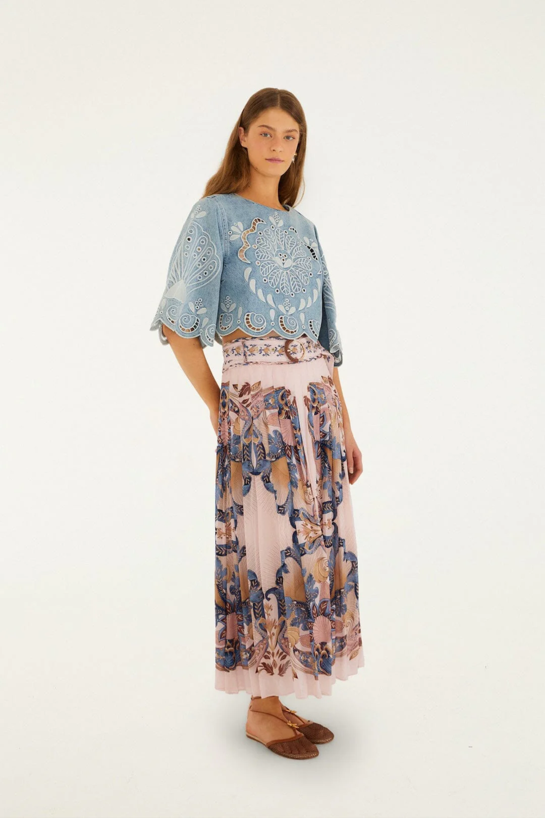 Farm Rio Sea Garden Scarf Soft Pink Maxi Skirt