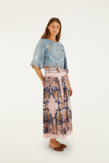 Farm Rio Sea Garden Scarf Soft Pink Maxi Skirt