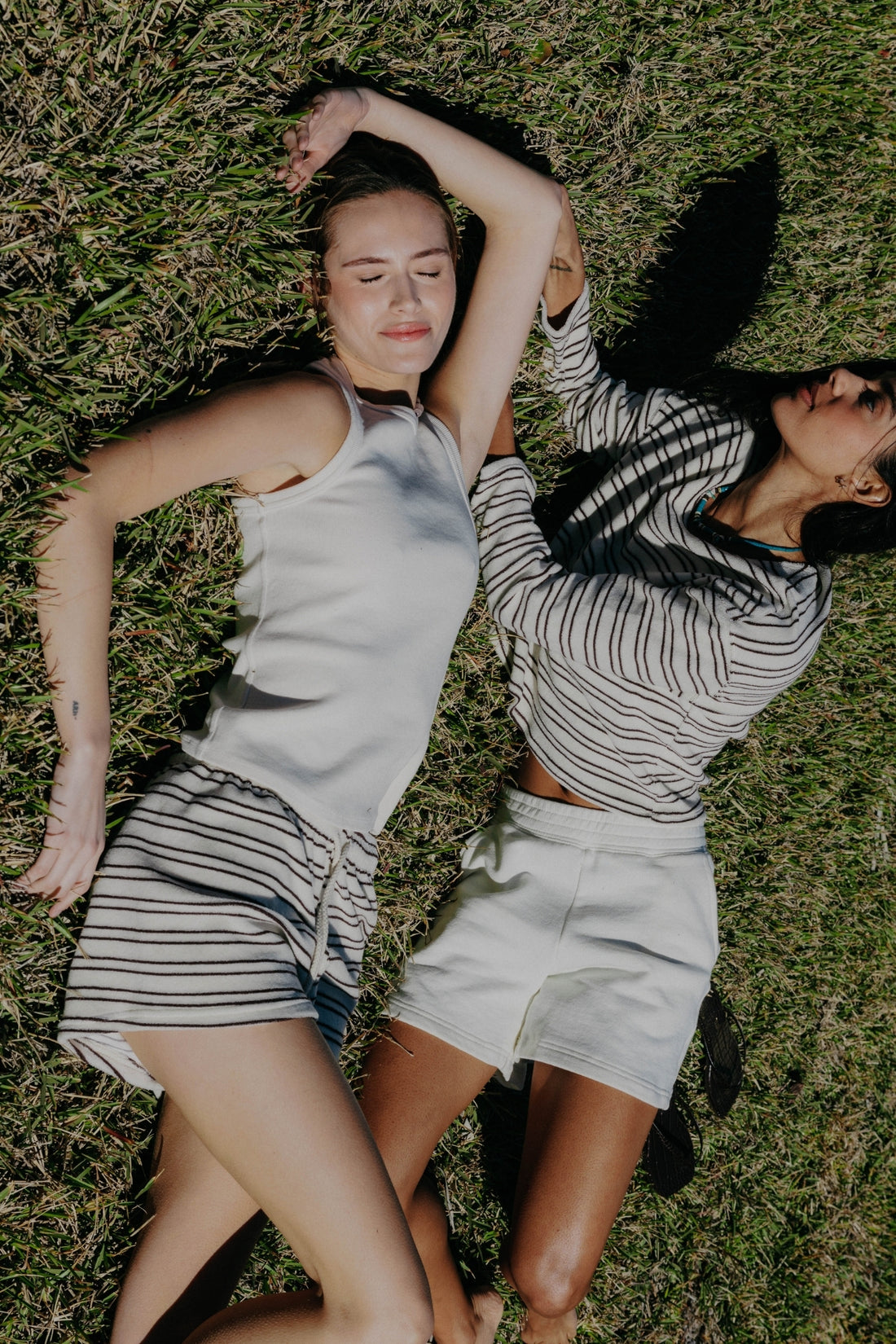 Perfect White Tee Summer Loop Terry Sweat Shorts - Natural/Chocolate Stripe
