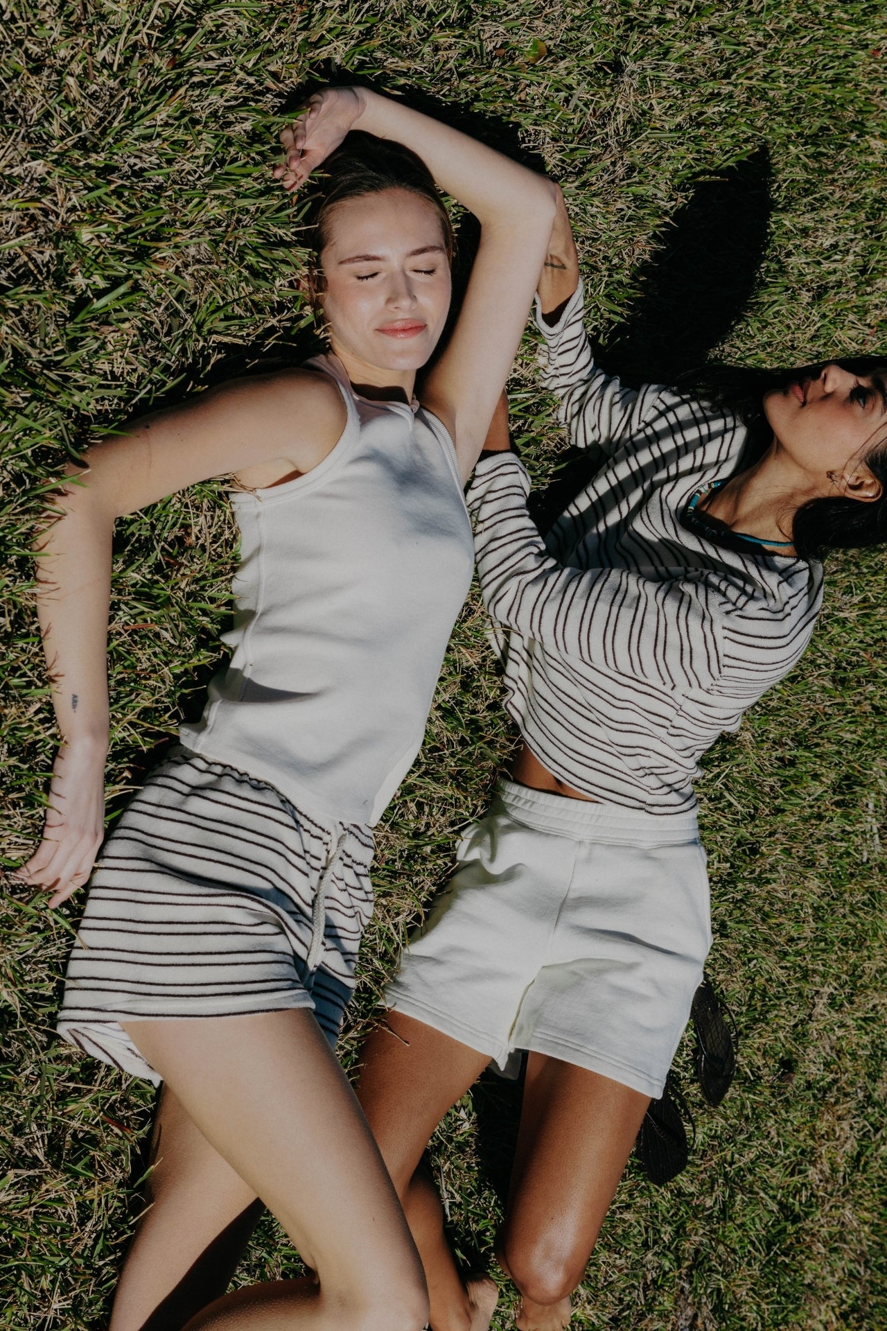Perfect White Tee Summer Loop Terry Sweat Shorts - Natural/Chocolate Stripe