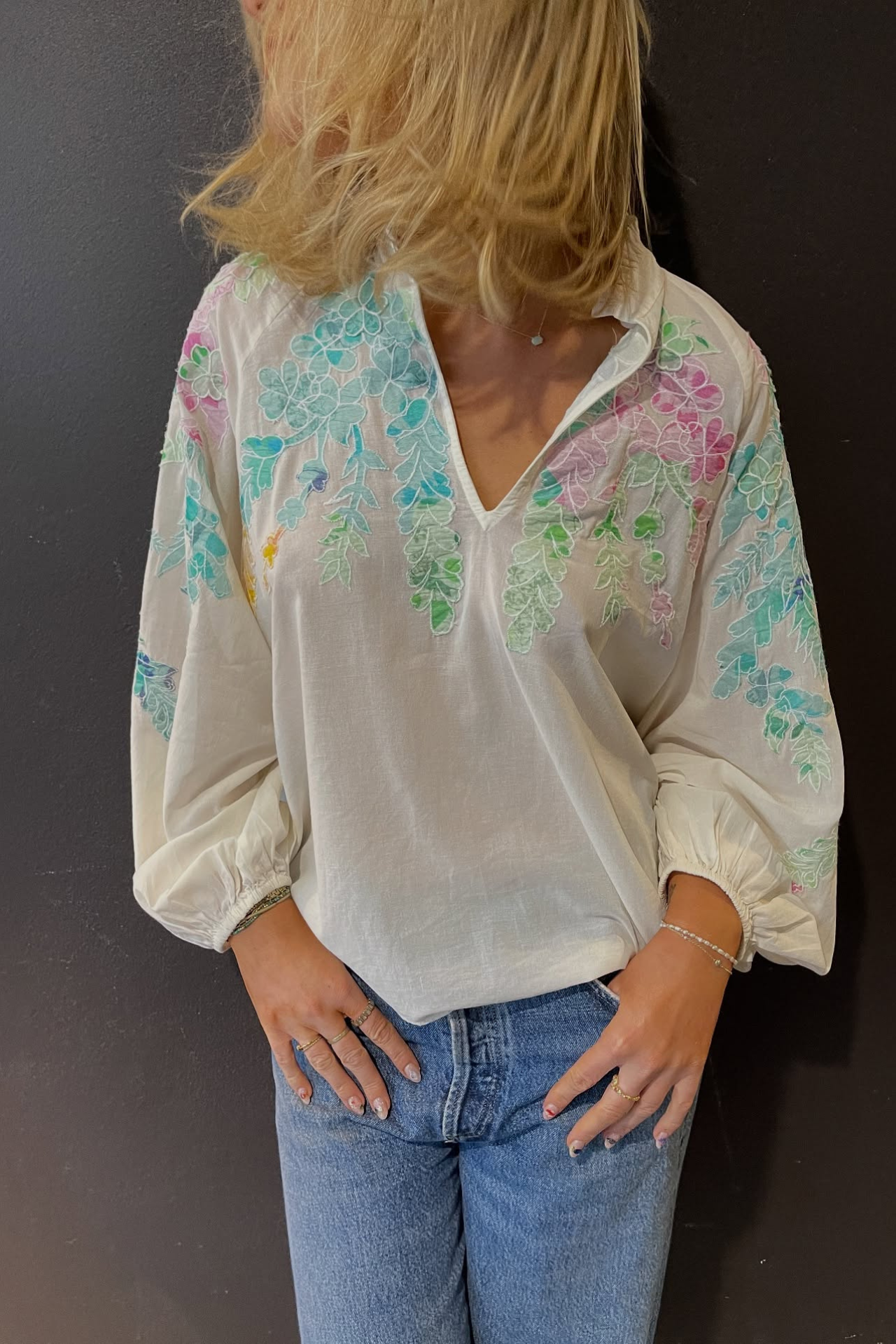 Appliqued Detail Top Off White