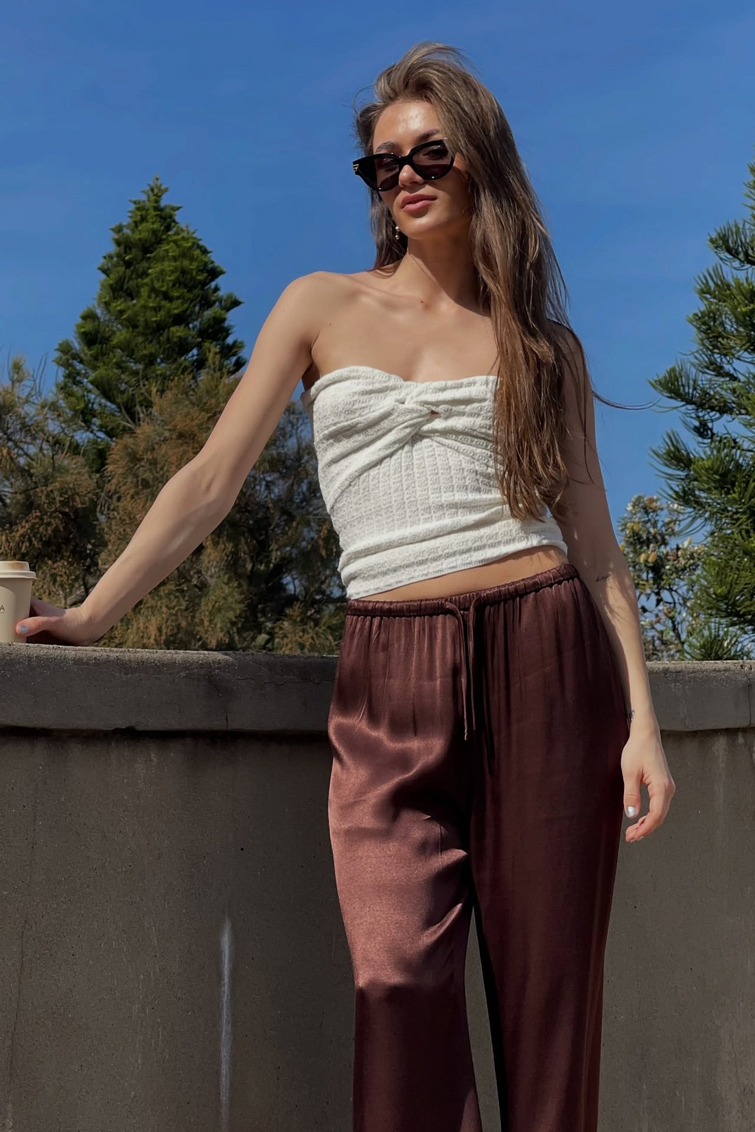 Emily Satin Pants Coffee