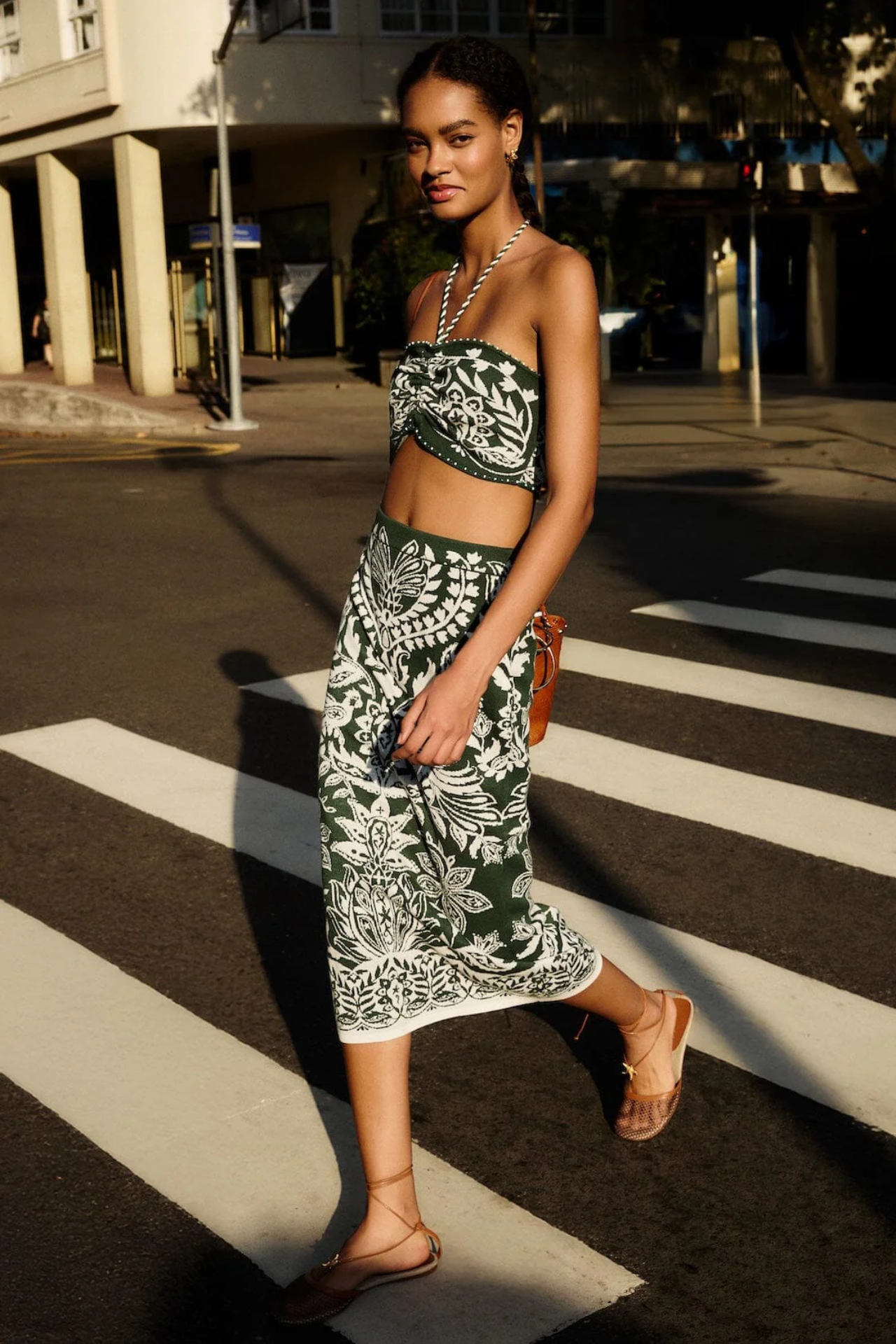 Farm Rio Miranda Knit Skirt Dark Green