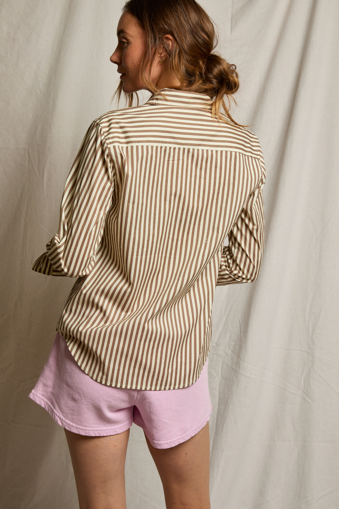 Perfectwhitetee Giselle Cotton Slim Fit Mocha Stripe