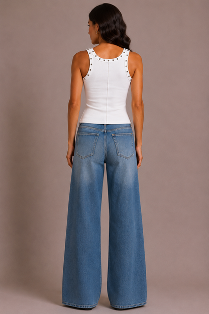 Chosen By Tuchuzy Eyelet Scoop Tank White