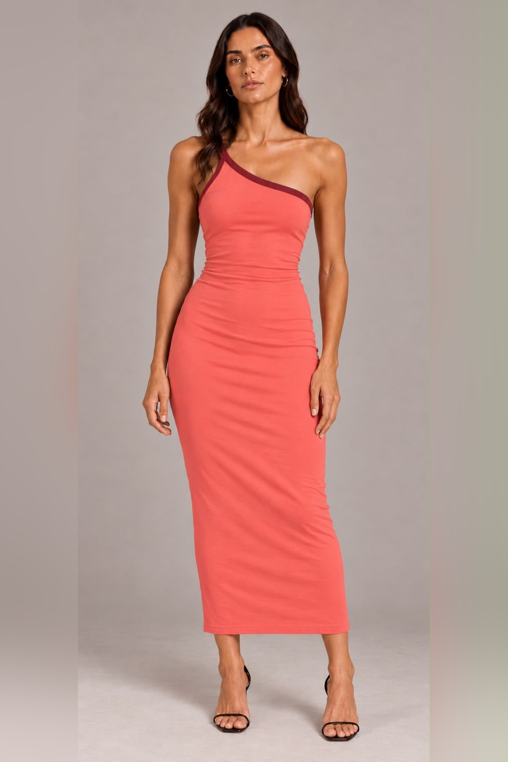 Chosen By Tuchuzy Gigi Single One Shoulder Maxi Dress in Coral/Burgundy