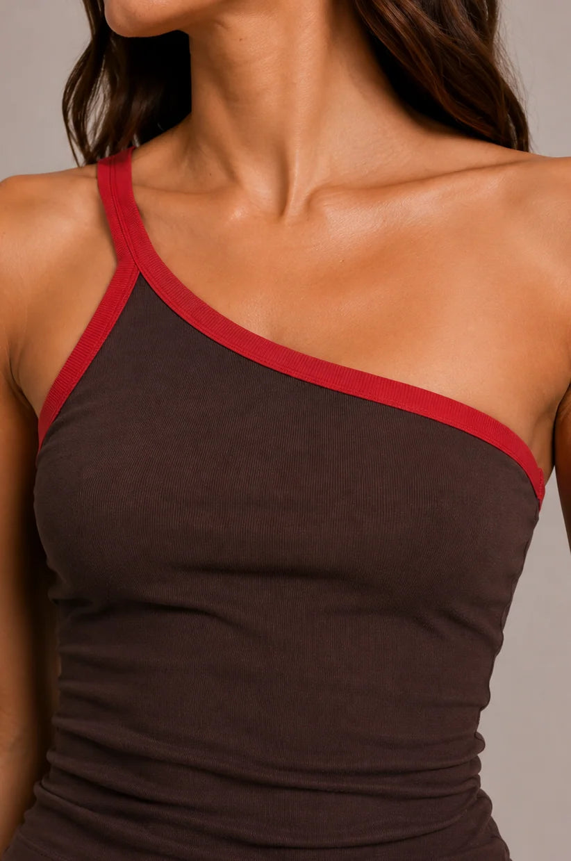 Chosen By Tuchuzy Gigi Single One Shoulder Dress in Coffee/Chilli
