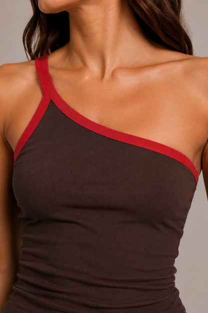 Chosen By Tuchuzy Gigi Single One Shoulder Dress in Coffee/Chilli