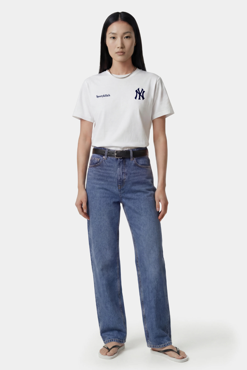 Sporty &amp; Rich Yankees Arch Tshirt White/Dark Navy