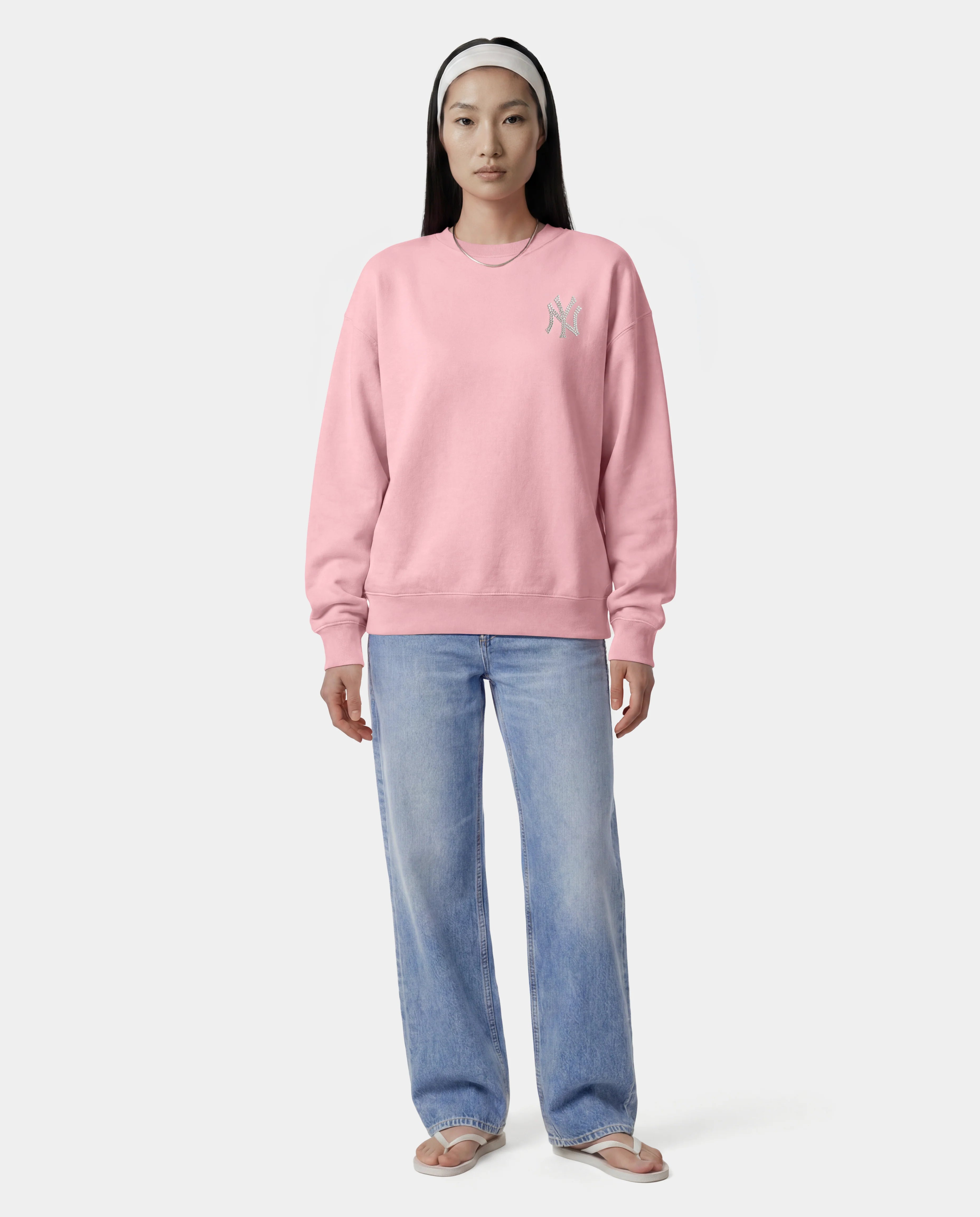 Sporty & Rich Yankees Krystal Crewneck Candy/White